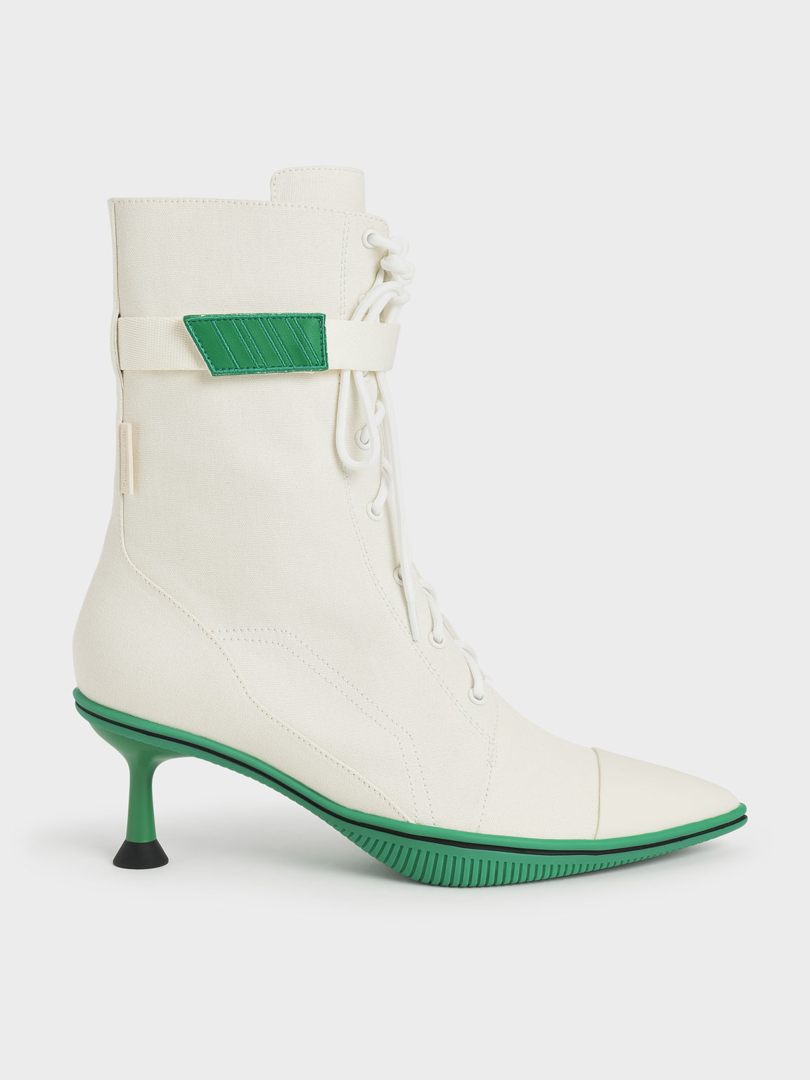 White Recycled Cotton Lace-Up Ankle Boots - CHARLES & KEITH International