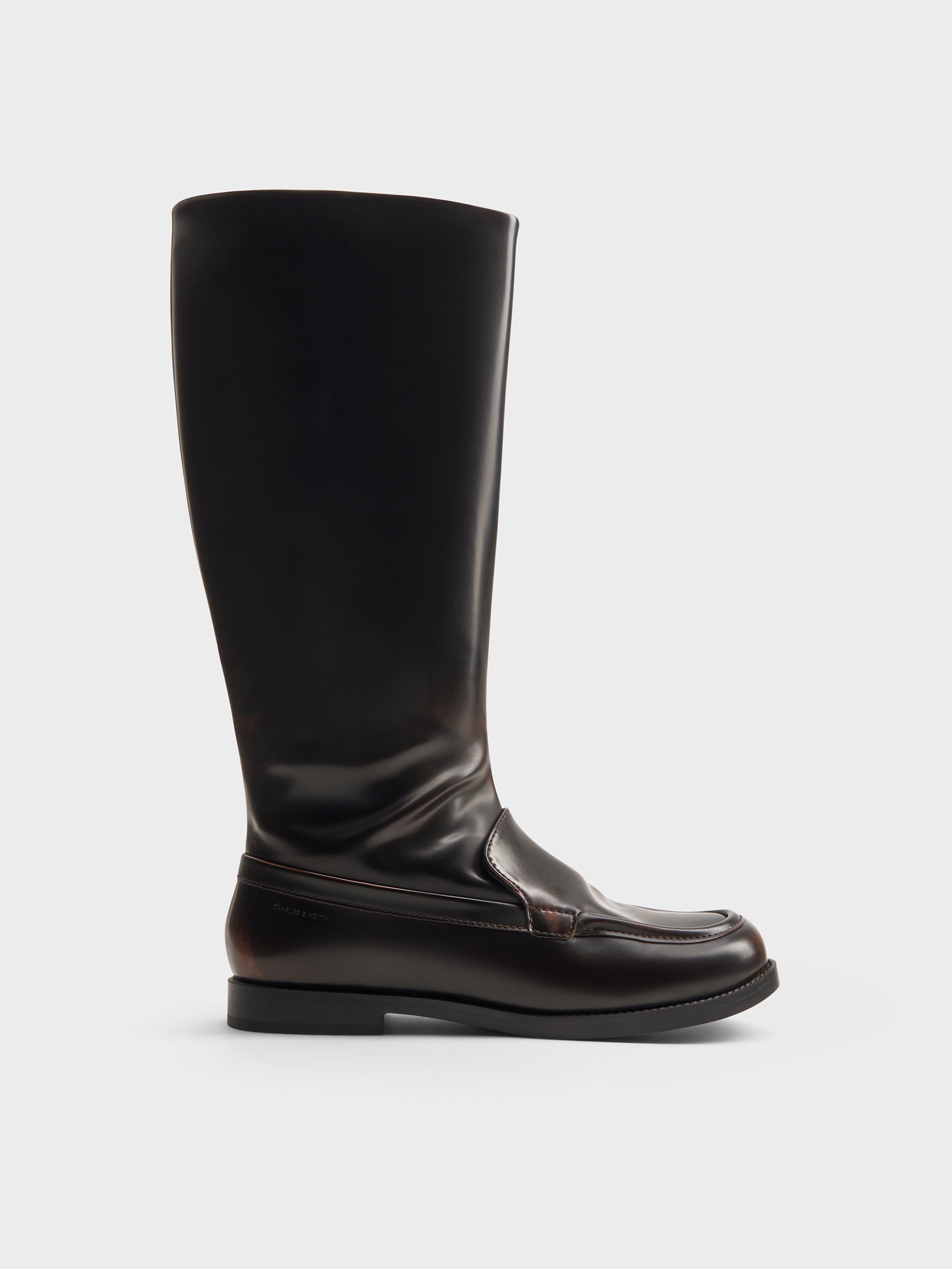 Jagger Knee-High Loafer-Boots - Dark Brown - CHARLES & KEITH US