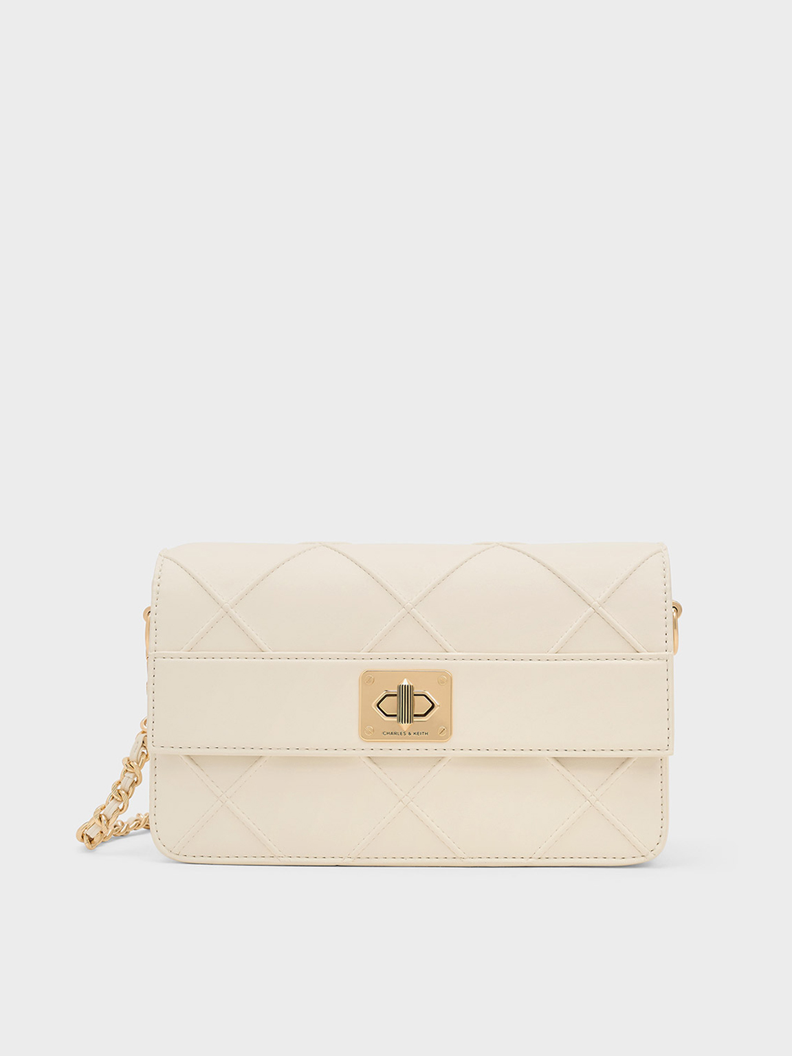 Charles & Keith Eleni Quilted Crossbody Bag In White