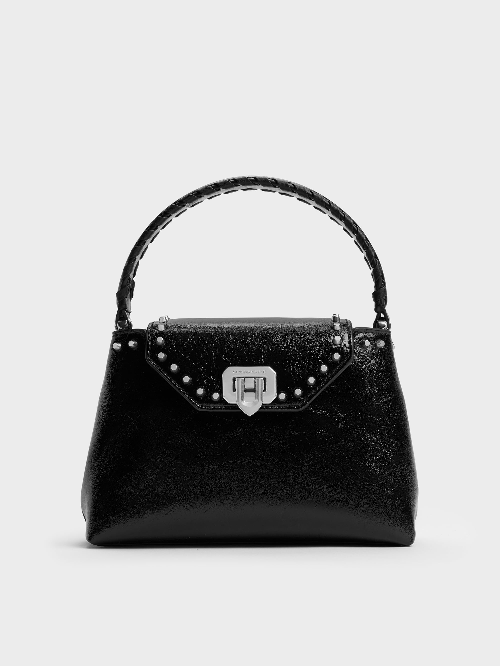 Arwen Studded Top Handle Bag - Noir - CHARLES & KEITH US