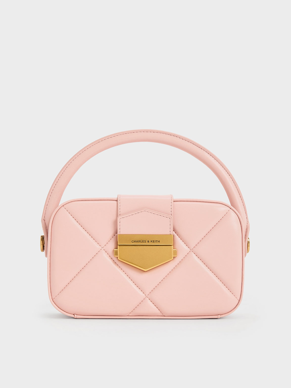 Charles & Keith Vertigo Quilted Boxy Top Handle Bag In Pink