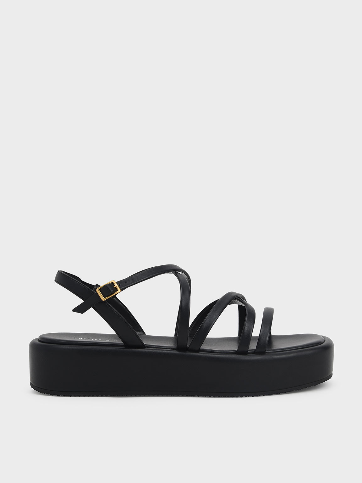 Black Strappy Padded Flatforms - CHARLES & KEITH SG