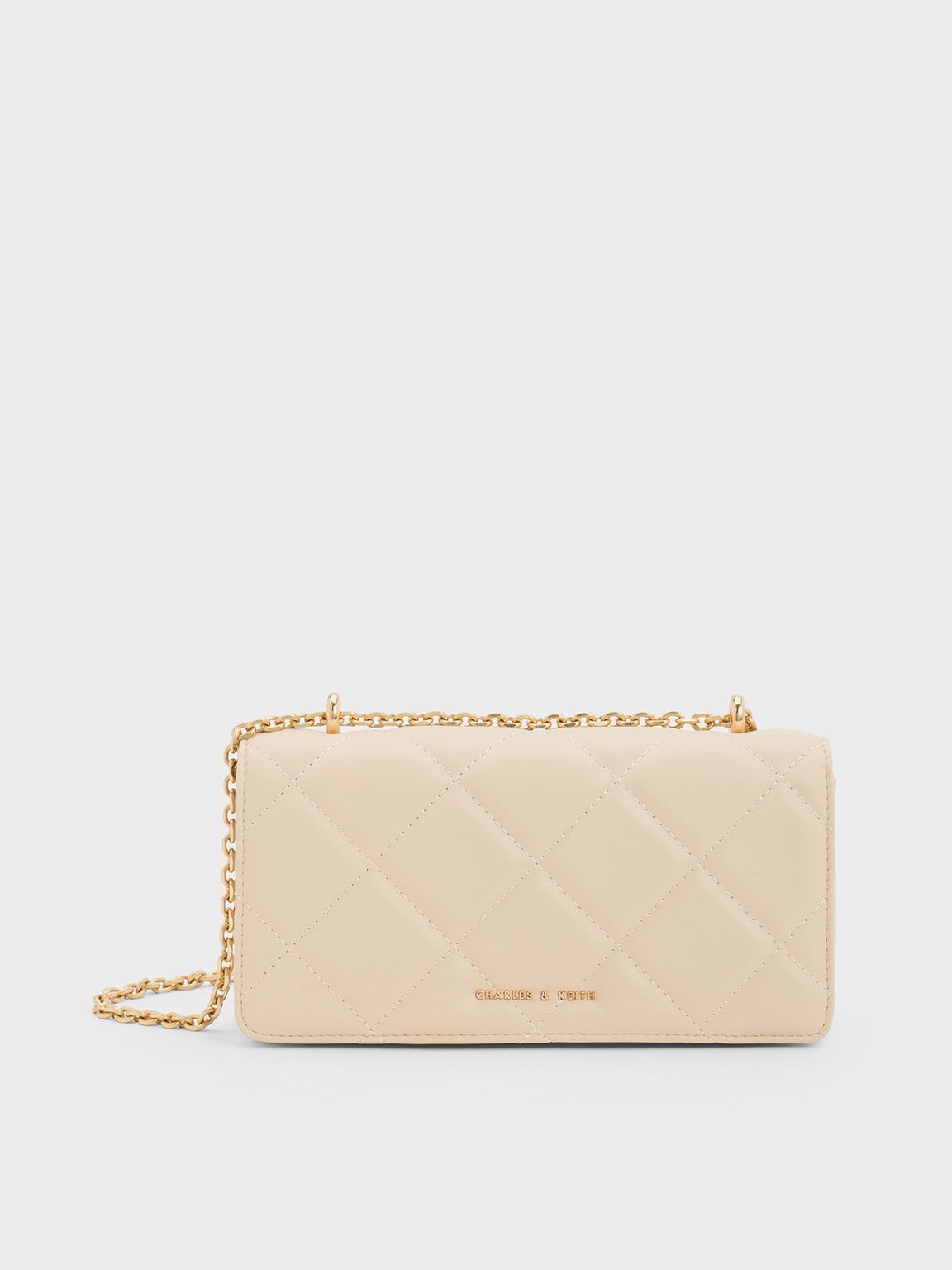 Beige Paffuto Chain Handle Quilted Long Wallet - CHARLES