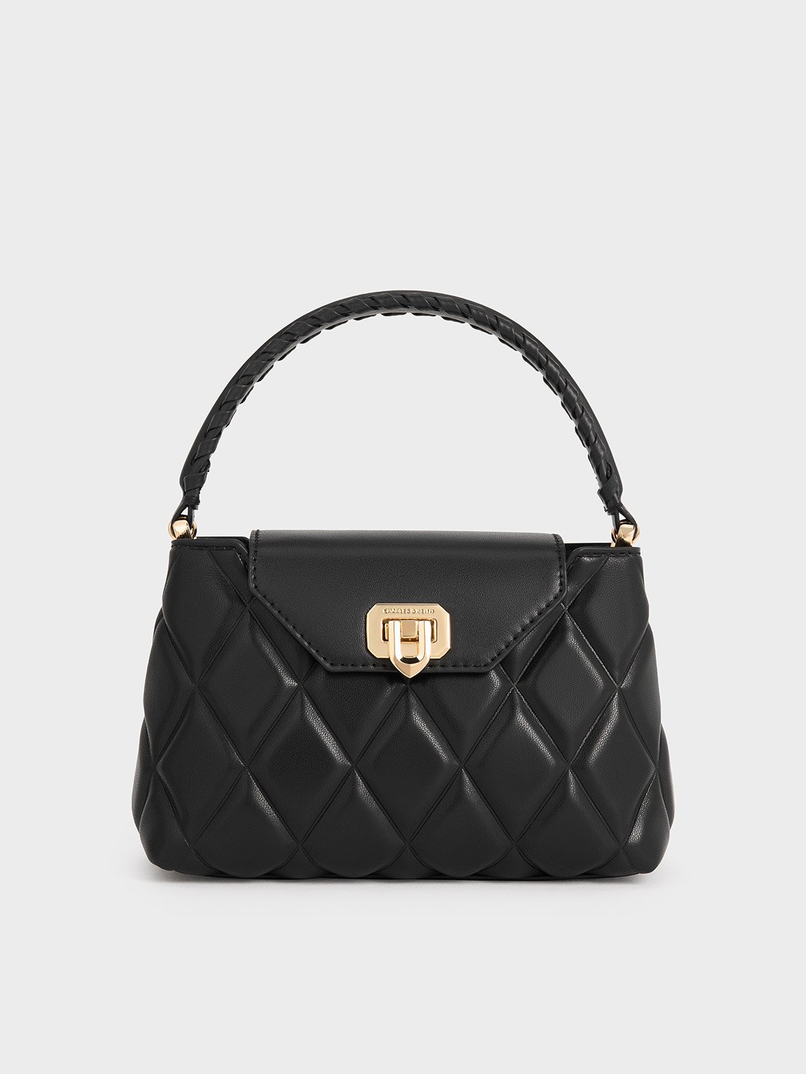 Shop Charles & Keith Arwen Quilted Braided-strap Top Handle Bag In Black