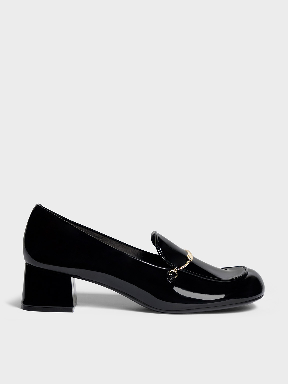 Black Boxed Lexie Chain-Link Heeled Loafers - Black Box - Sale