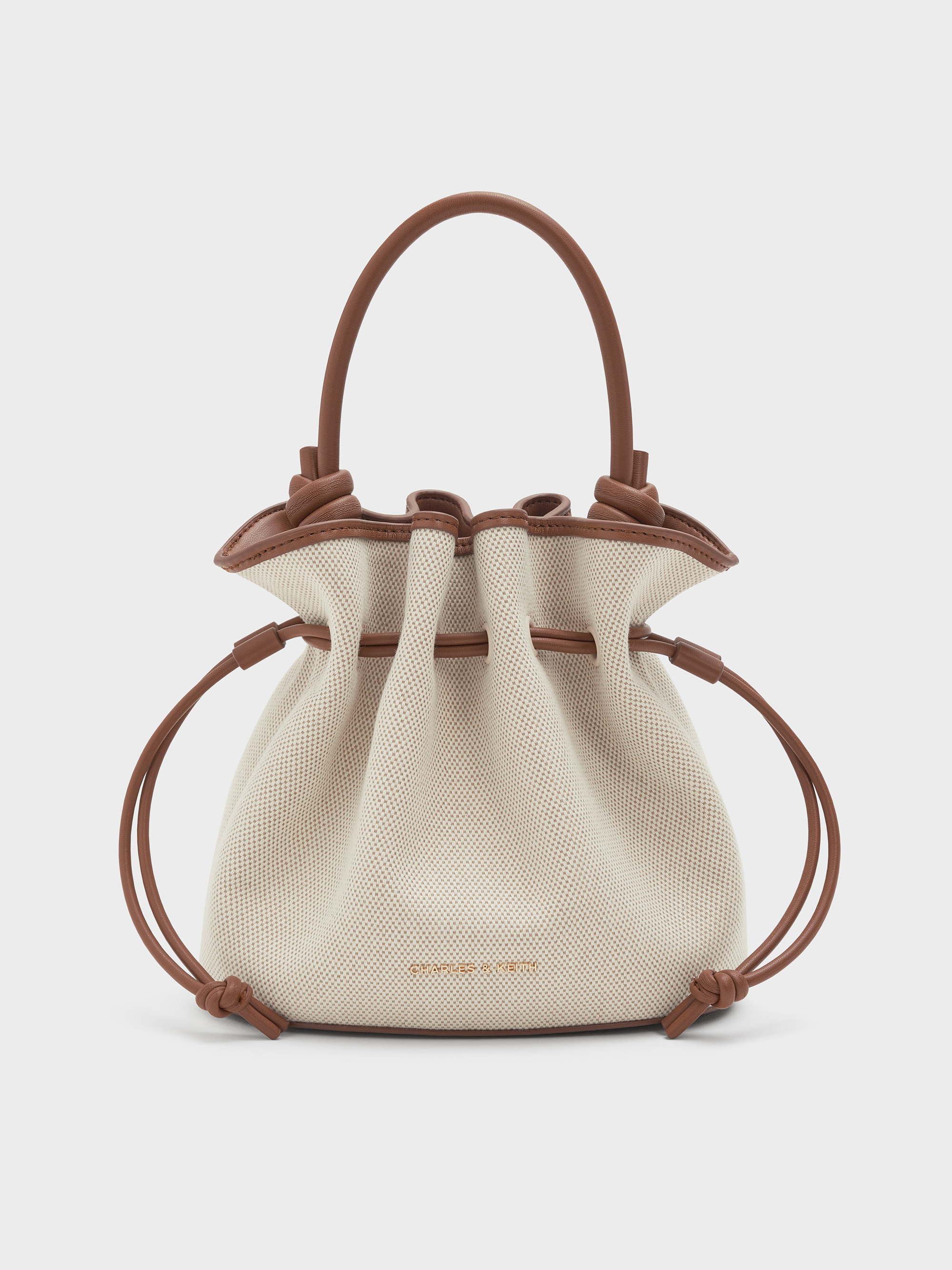 Sammie Canvas Drawstring Bucket Bag - Chocolate - CHARLES & KEITH