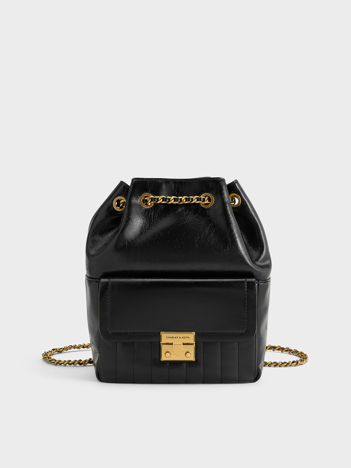 Charles & Keith - Donna Crinkle-effect Backpack In Black