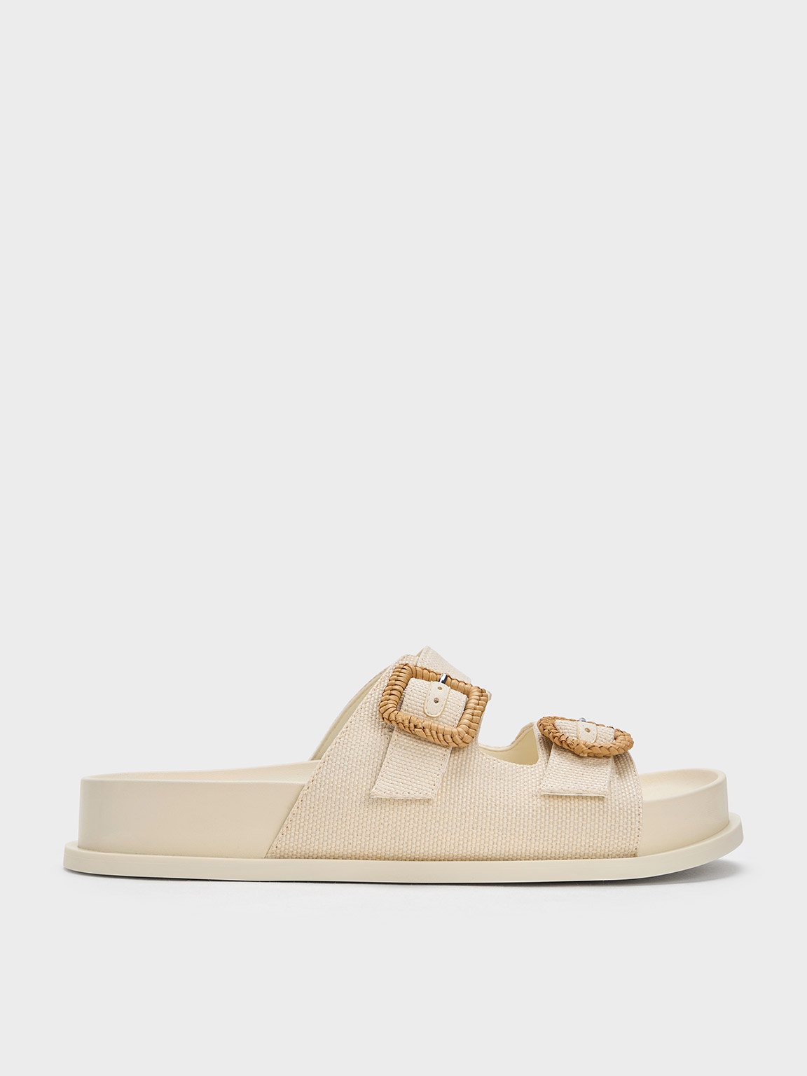 Chalk Woven-Buckle Double-Strap Sandals - Chalk - CHARLES & KEITH US