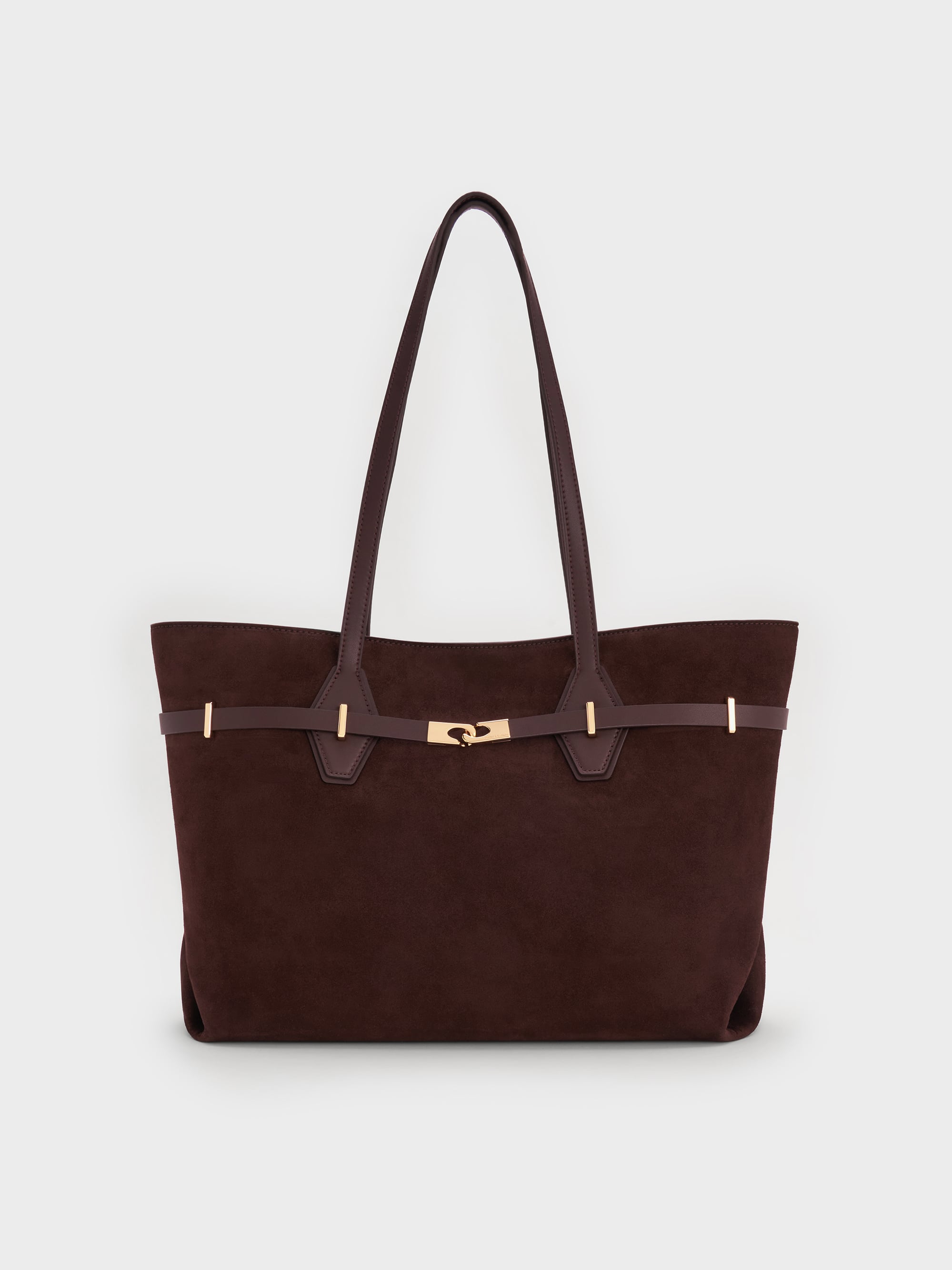 Arlet Double-Handle Belted Tote Bag - Espresso Brown - CHARLES