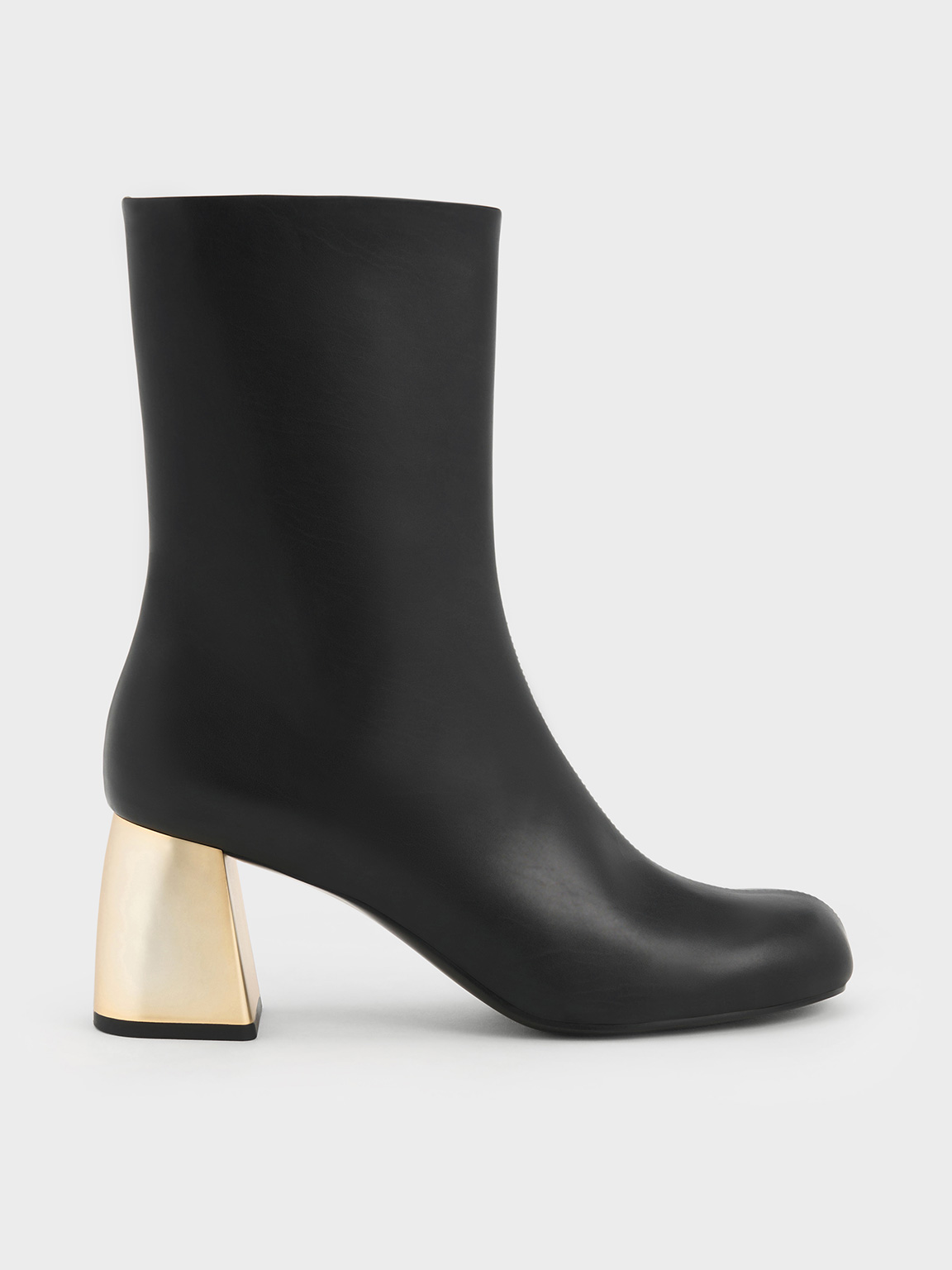 Black Metallic Block-Heel Ankle Boots - CHARLES & KEITH KR