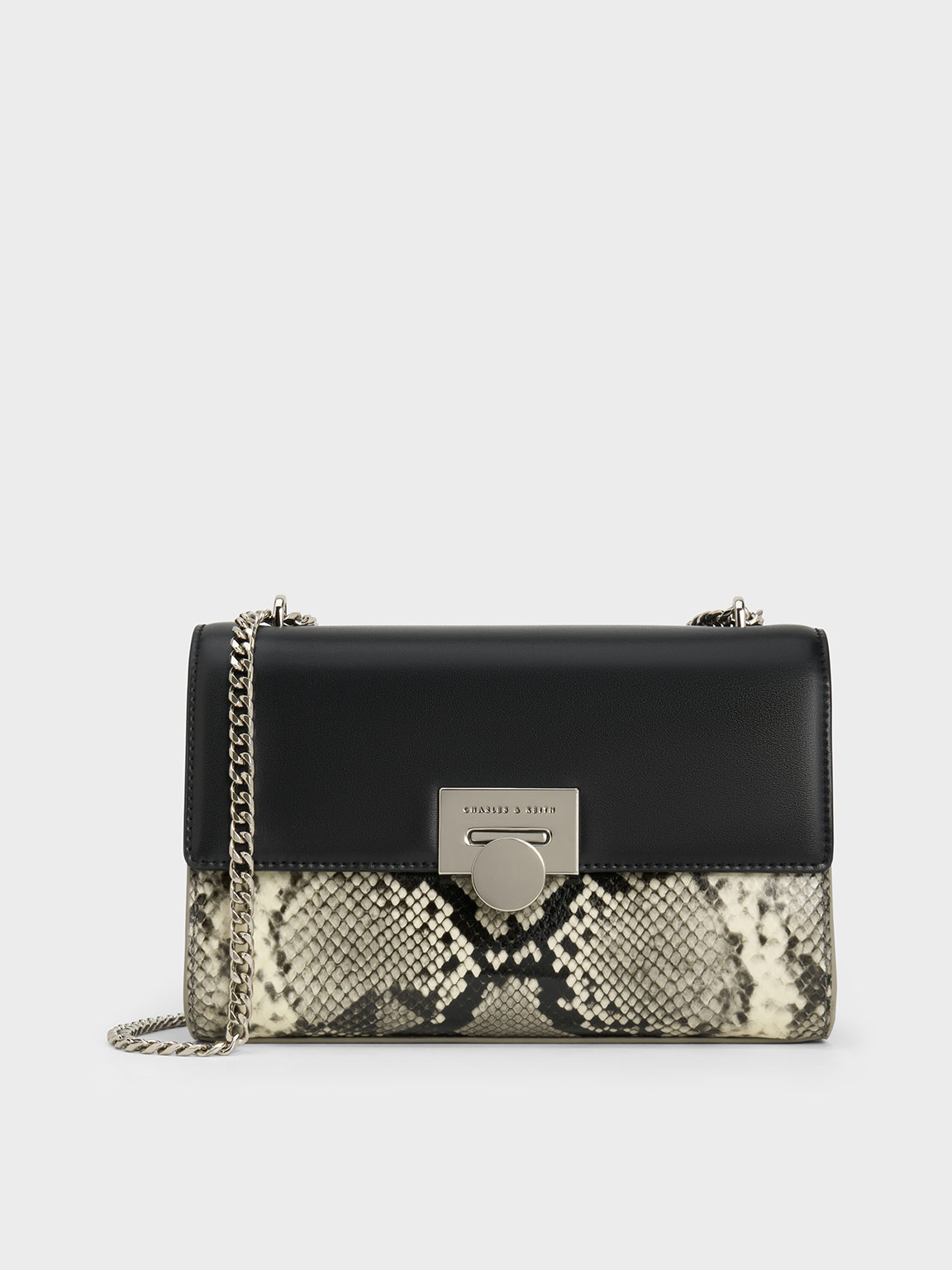 Shop Charles & Keith Snake Print Chain-strap Bag In Multi