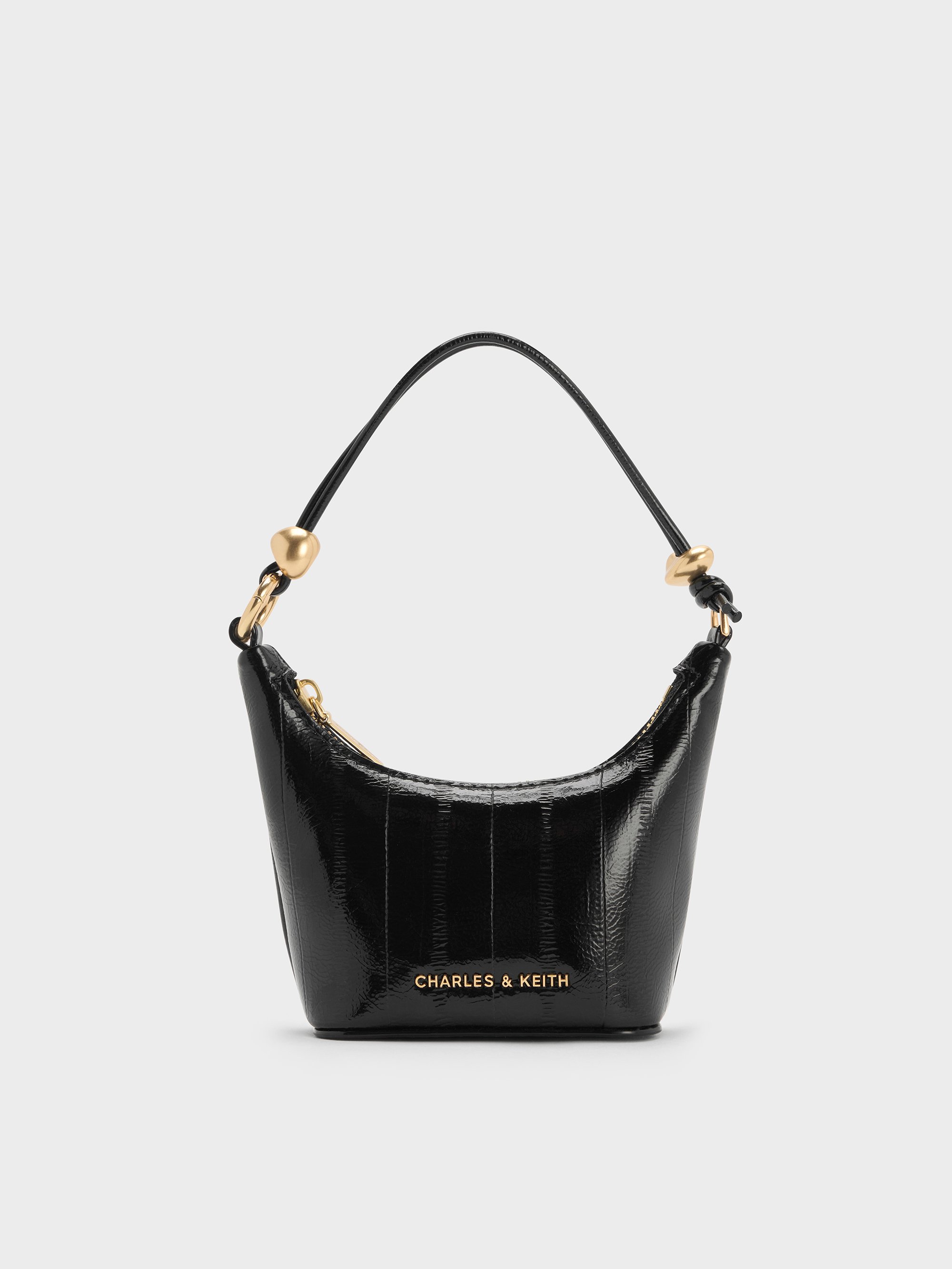 Charles & Keith - Micro Augustine Eel-effect Chain-handle Bag In Black