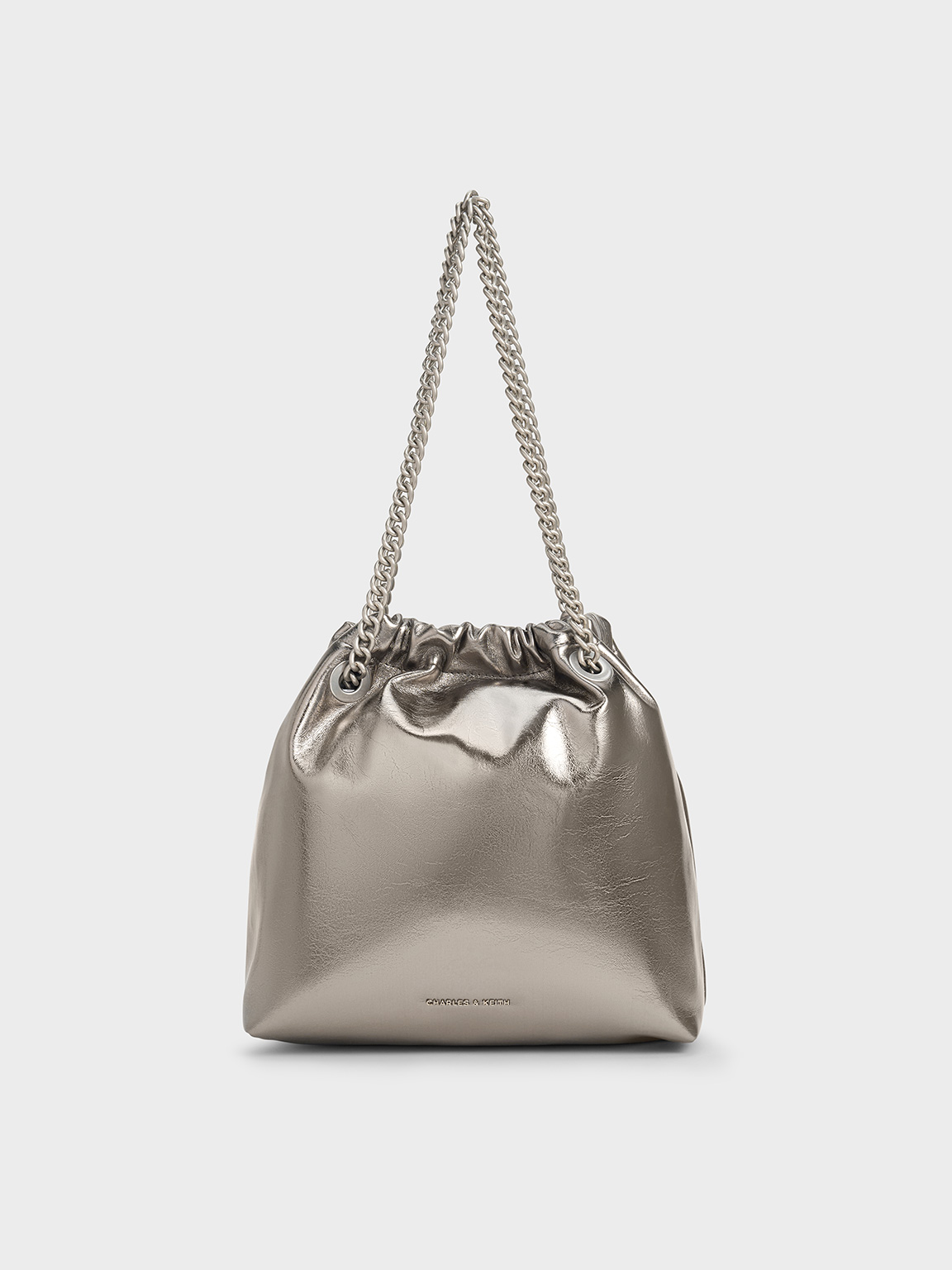 Pewter Caia Metallic Chain-Handle Tote Bag - CHARLES & KEITH US