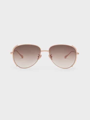 Gold Braided Wire-Frame Cateye Sunglasses - CHARLES & KEITH US