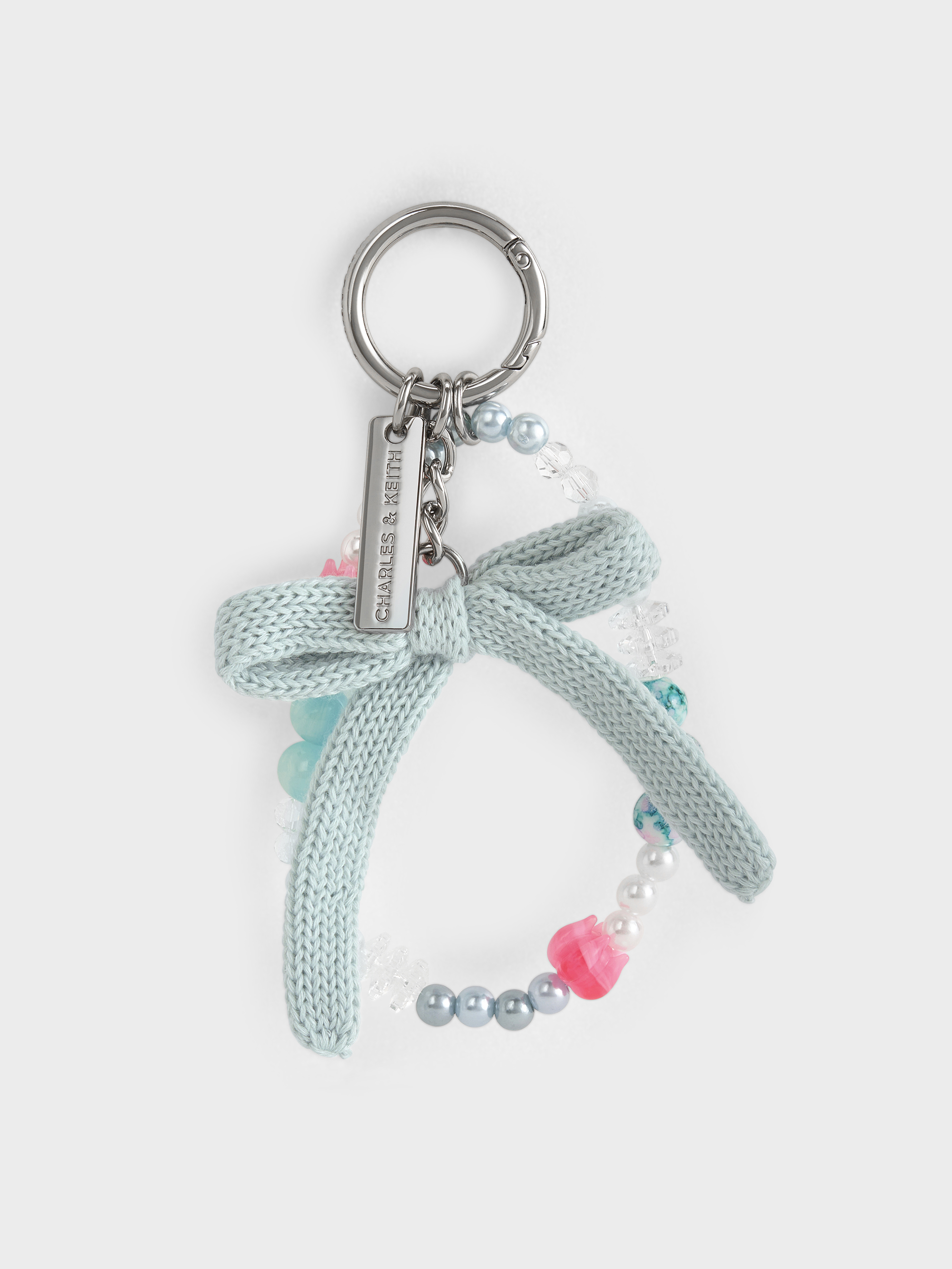 Charles & Keith - Crochet Bow Beaded Charm In Sea Salt Blue