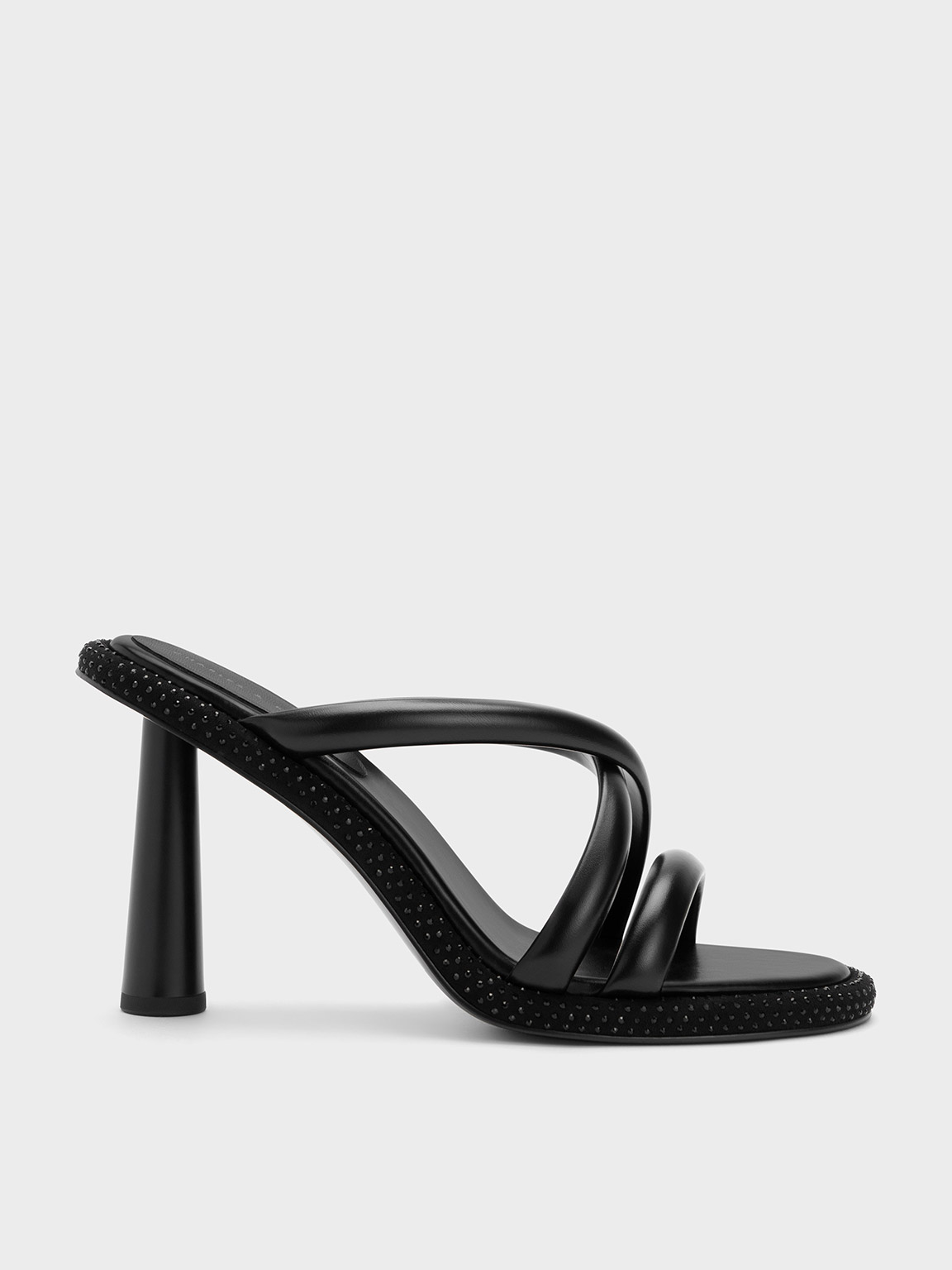 Charles & Keith Crossover Crystal-embellished Mules In Black