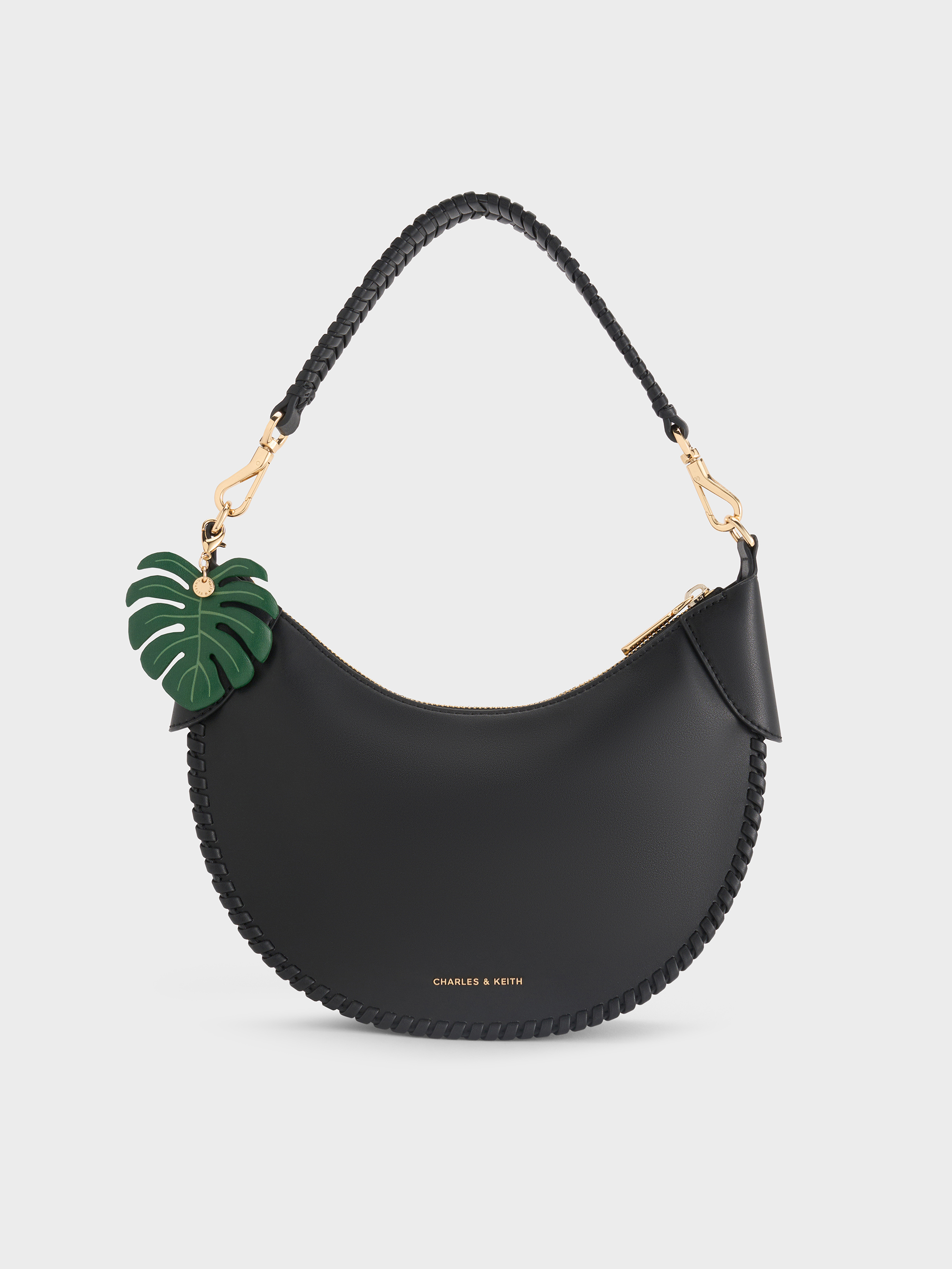 Blume Braided Curved Hobo Bag - Black - CHARLES & KEITH US