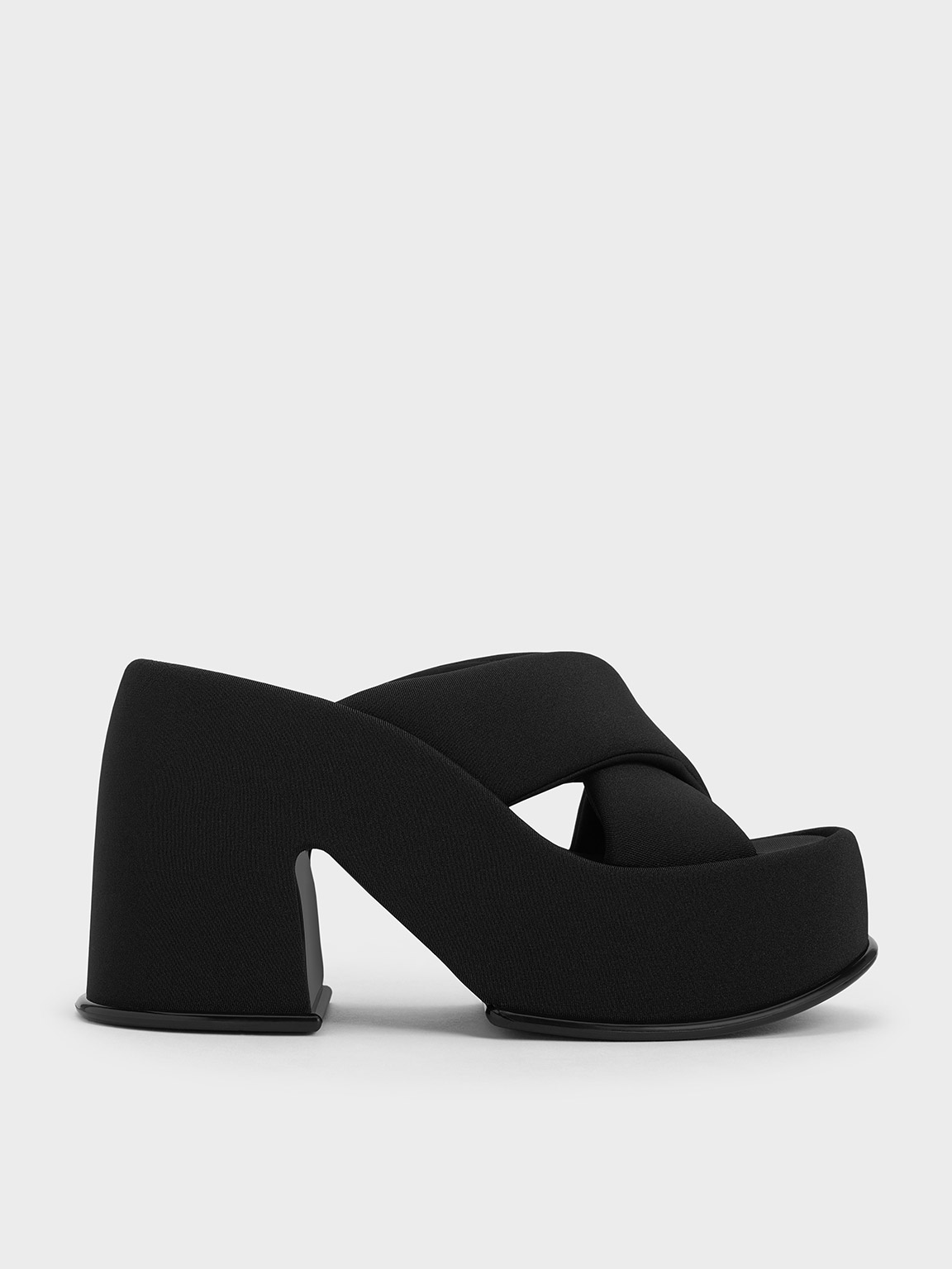 Shop Charles & Keith - Toni Puffy-strap Crossover Platform Mules In Black Textured