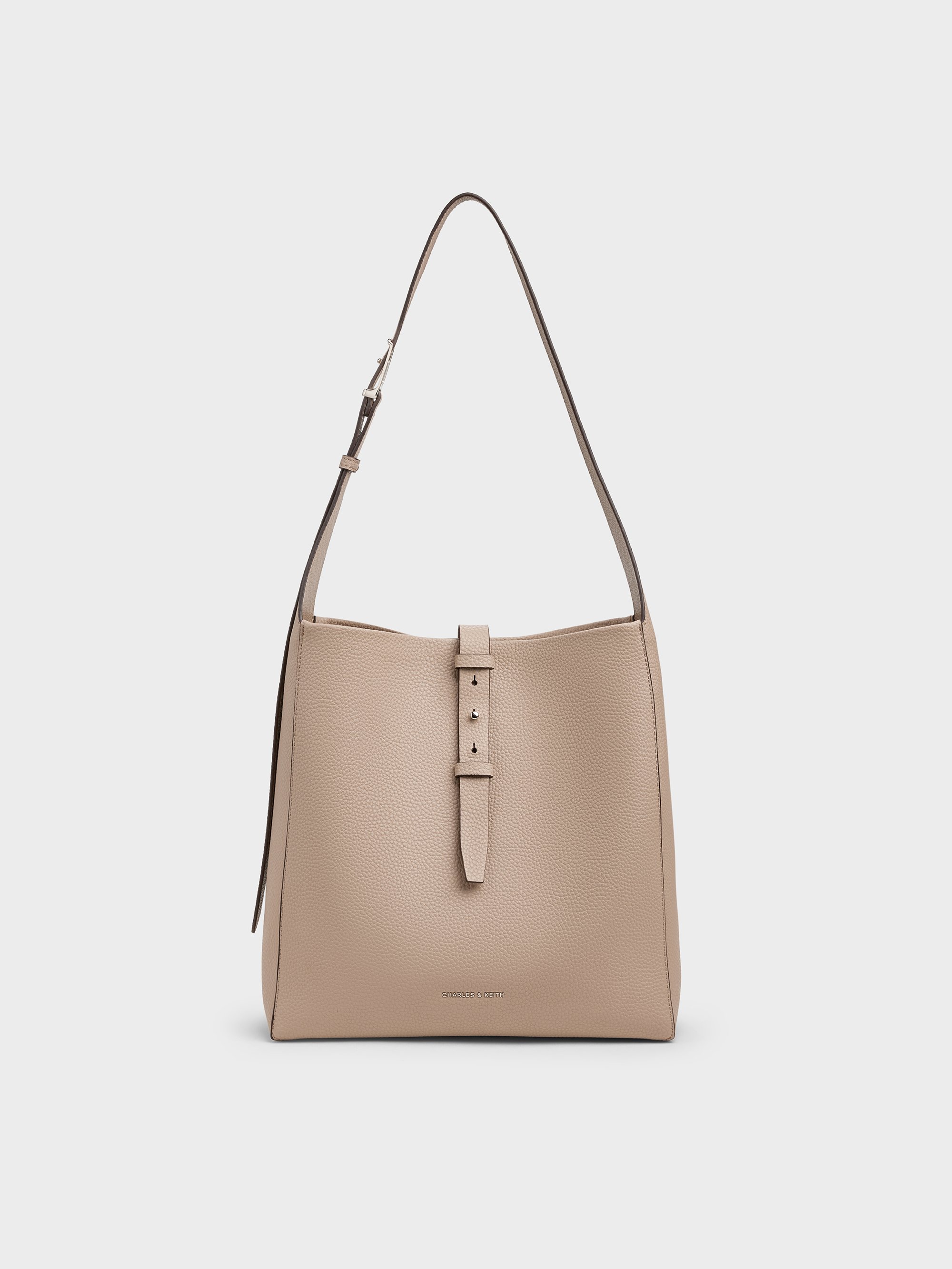 Taupe Beryl Recycled Leather Belted Hobo Bag - CHARLES