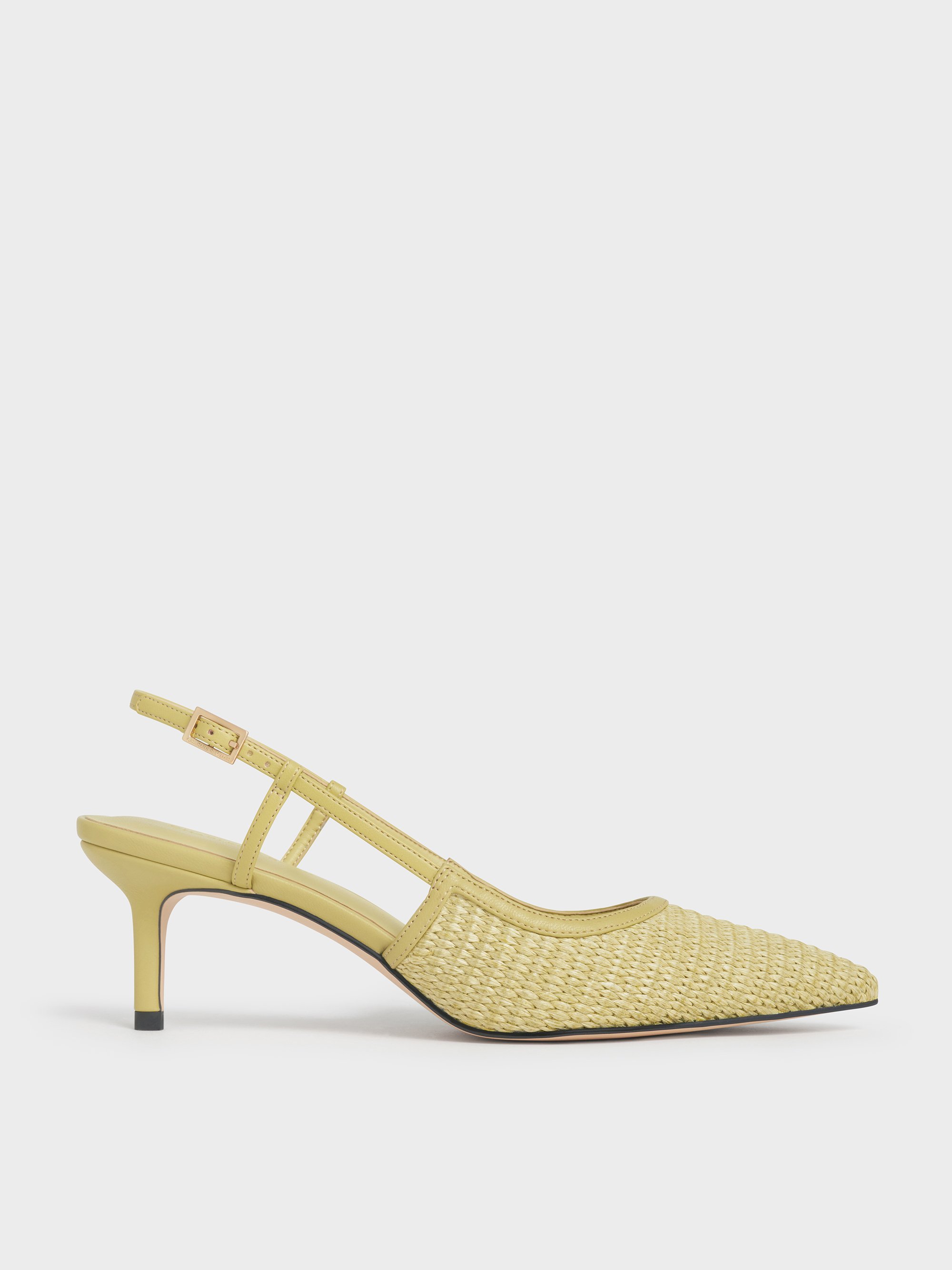 Olive Raffia Pointed-Toe Slingback Pumps - CHARLES & KEITH SG