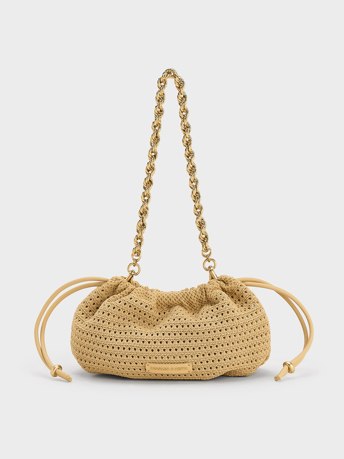 Charles & Keith Ida Knitted Chain-handle Clutch In Brown