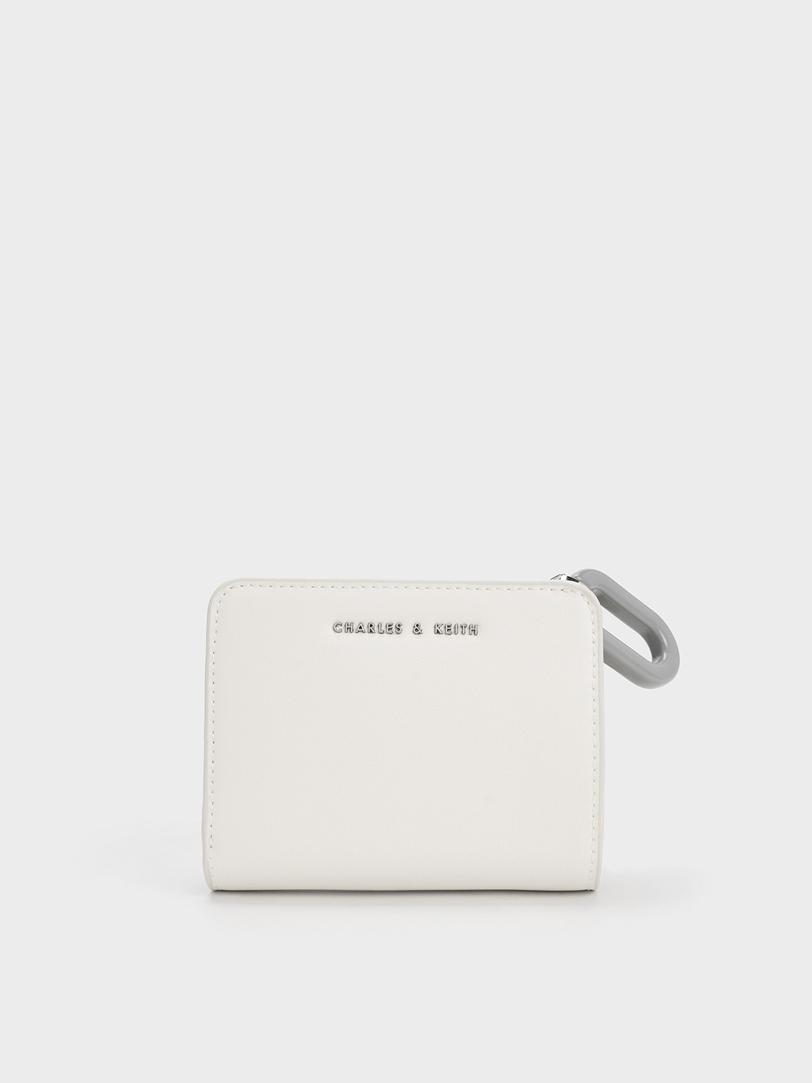 Charles & Keith Oval Keychain Zip Wallet In Cream