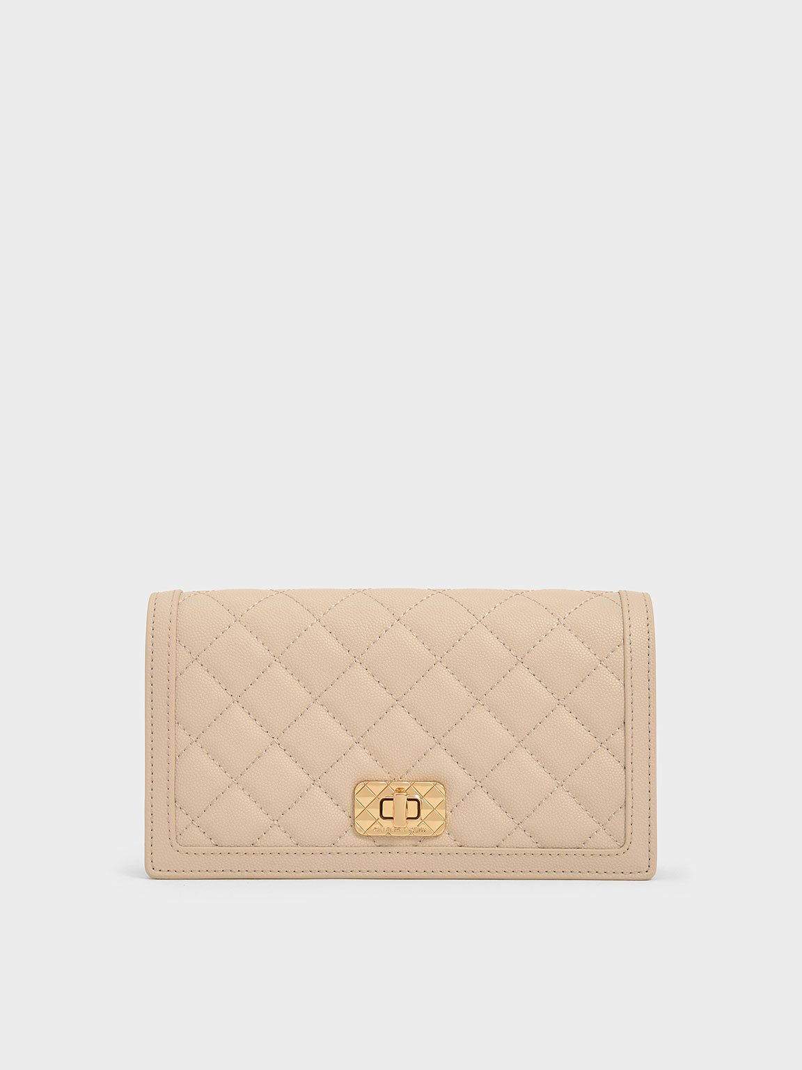 Charles & Keith Micaela Quilted Long Wallet In Neutral