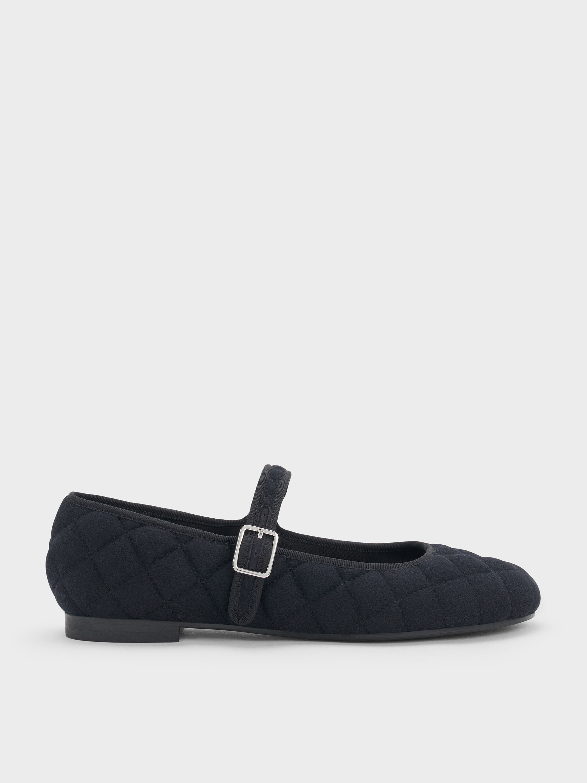 Charles & Keith - Carmel Felt Quilted Buckled Mary Jane Flats In Blue