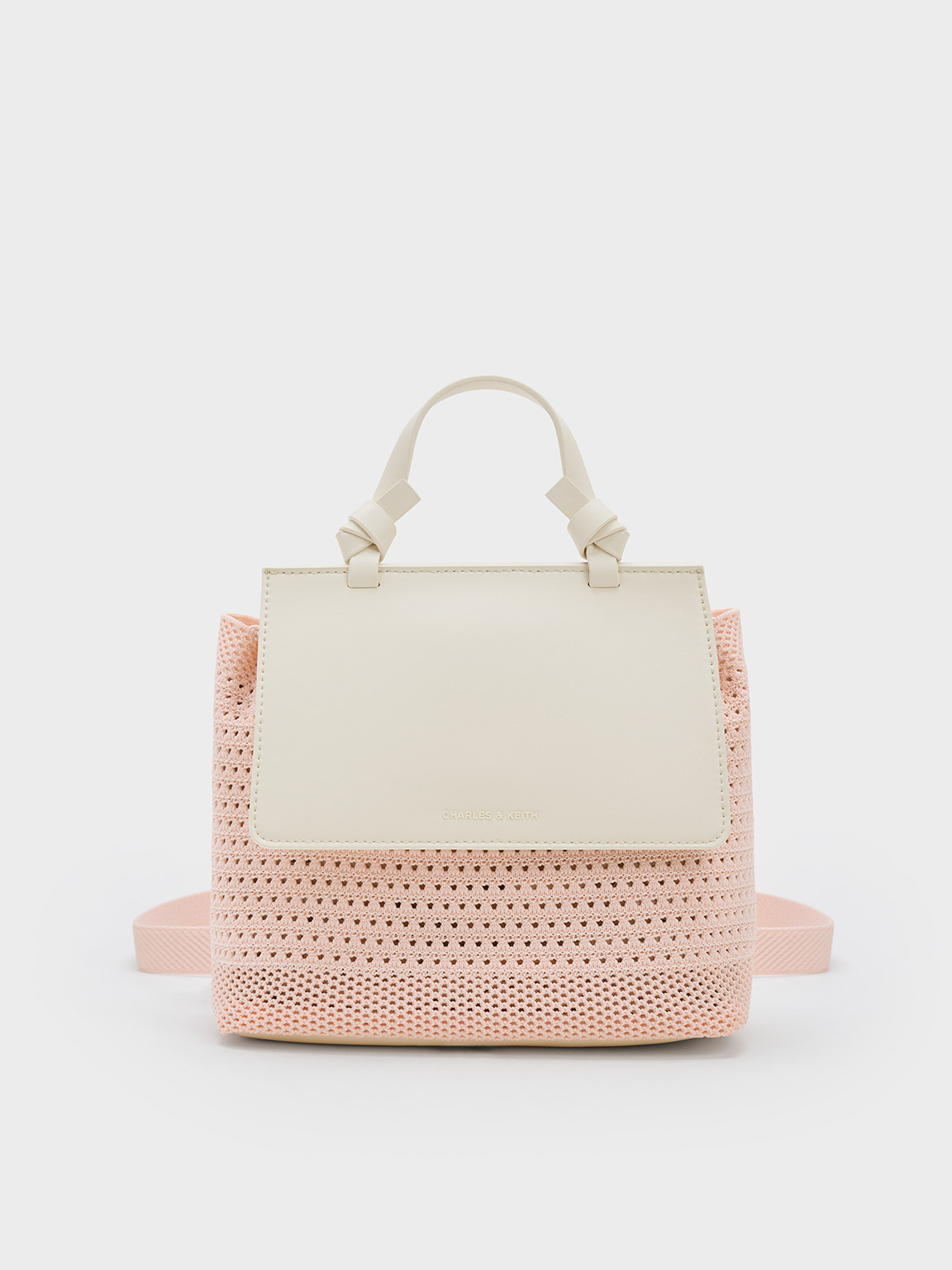 Charles & Keith Ida Knitted Front Flap Backpack In Pink
