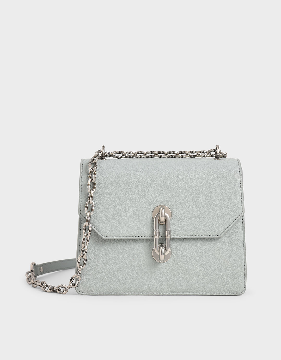 Charles & Keith Double Chain Strap Turn-lock Bag In Light Blue | ModeSens