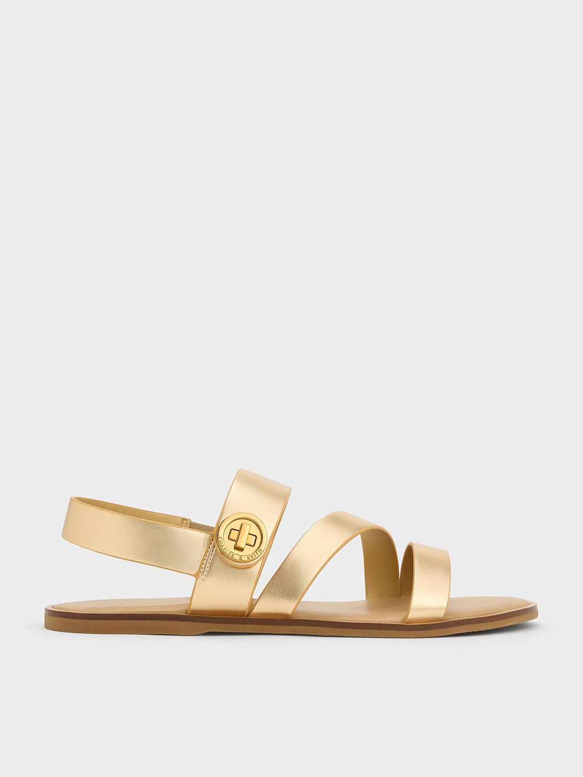 Charles & Keith Yara Metallic Turn Lock Strappy Sandals In Gold