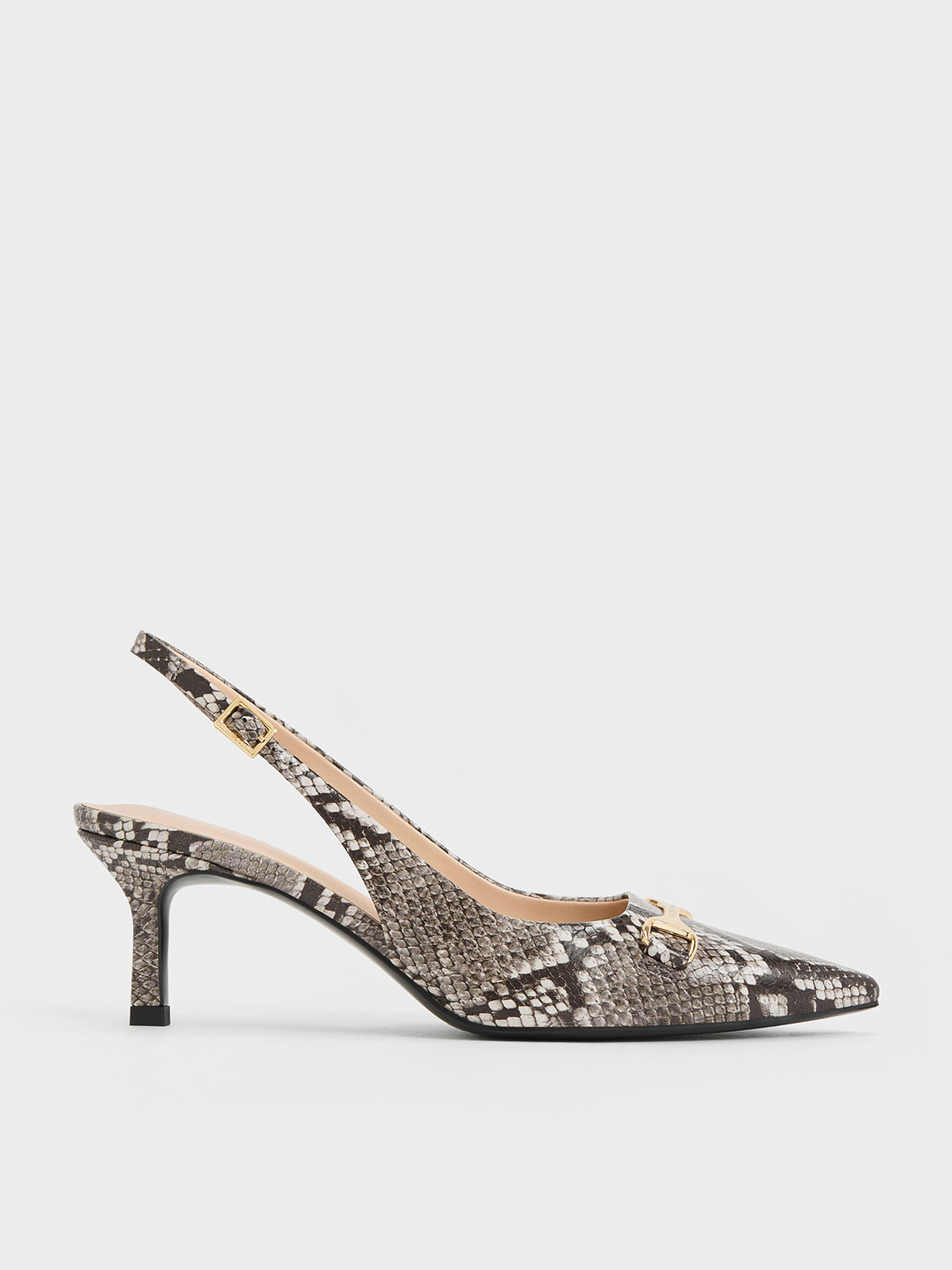Charles & Keith Snake-print Metallic-accent Slingback Pumps In Animal Print Natural