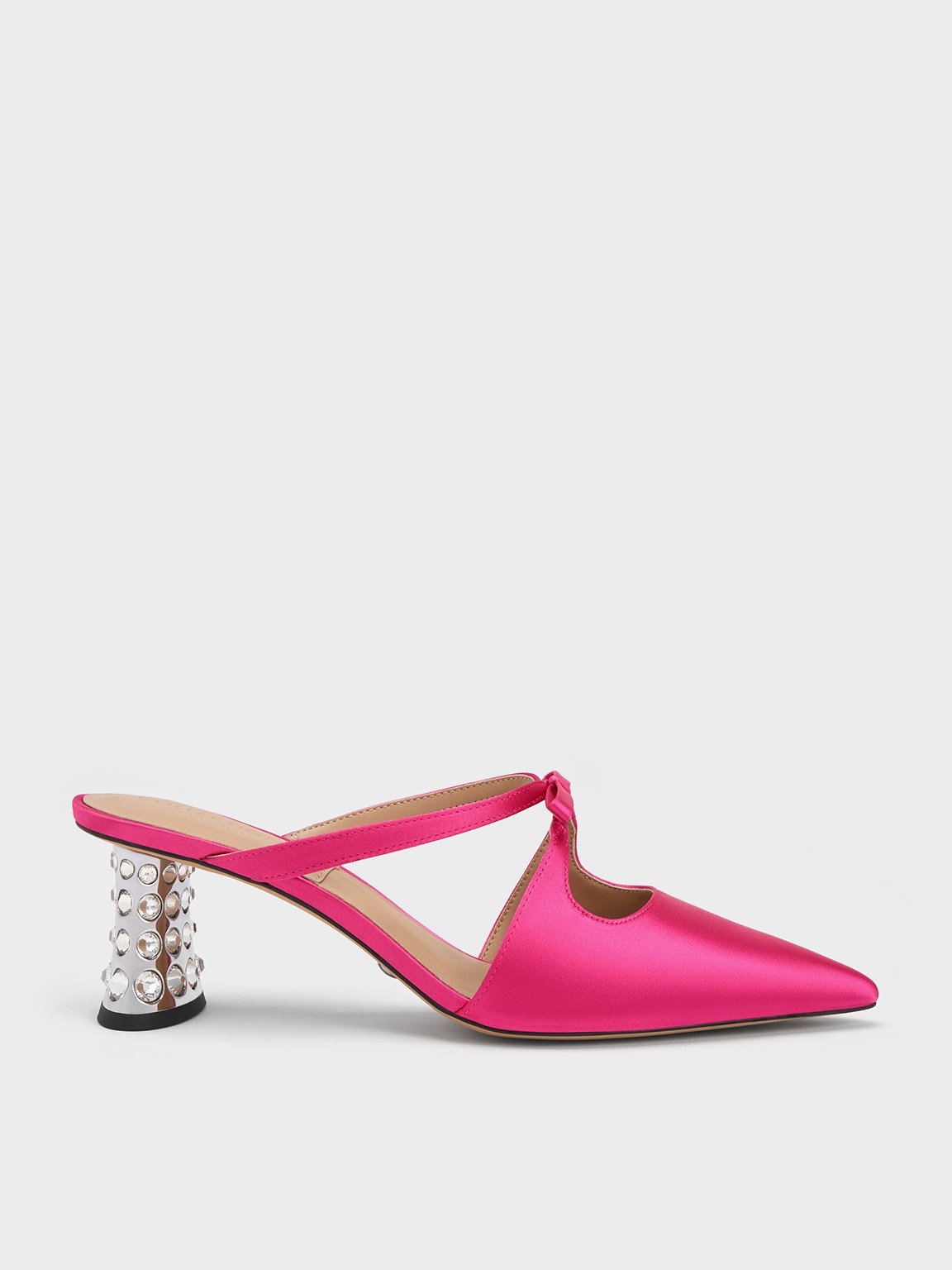 Pink Bow Crossover Gem-Embellished Mules - CHARLES & KEITH US