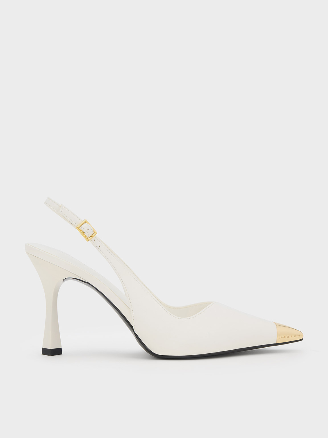 Charles Keith Metallic Cap Pointed-toe Slingback Pumps In White