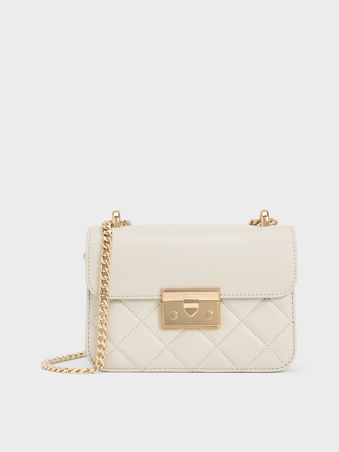 CHARLES&KEITH Quilted Push-Lock Chain-Handle Bag/送料込 Ivory Alva Quilted Chain-Handle Bag - CHARLES & KEITH US