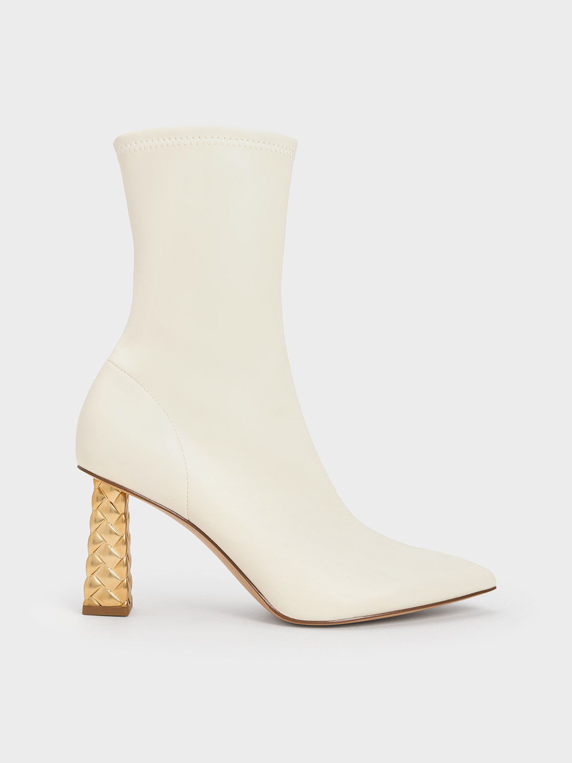 Chalk Pointed-Toe Quilted Heel Ankle Boots Chalk Sale