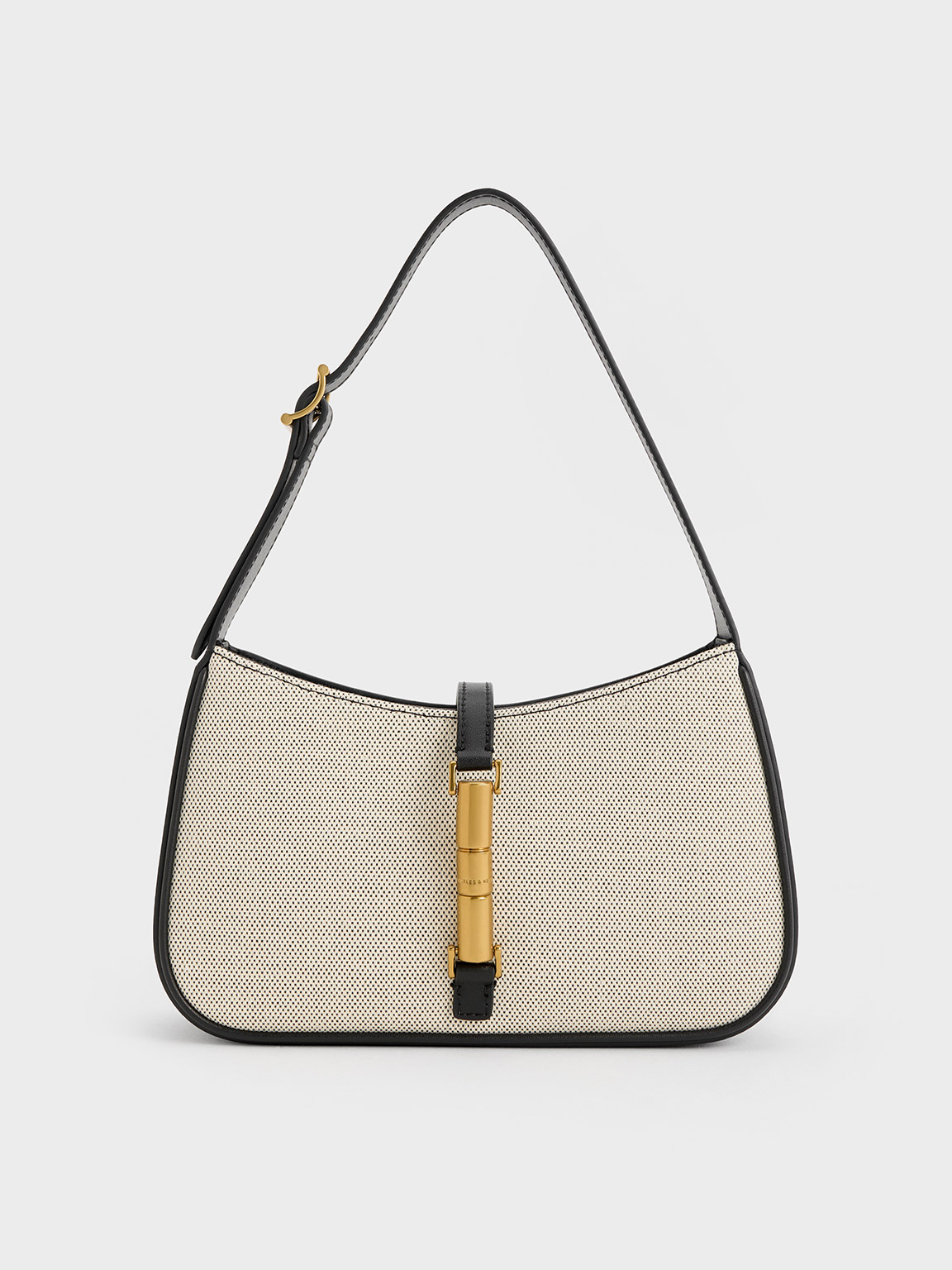 Shop Charles & Keith Cesia Canvas Metallic Accent Shoulder Bag In Black