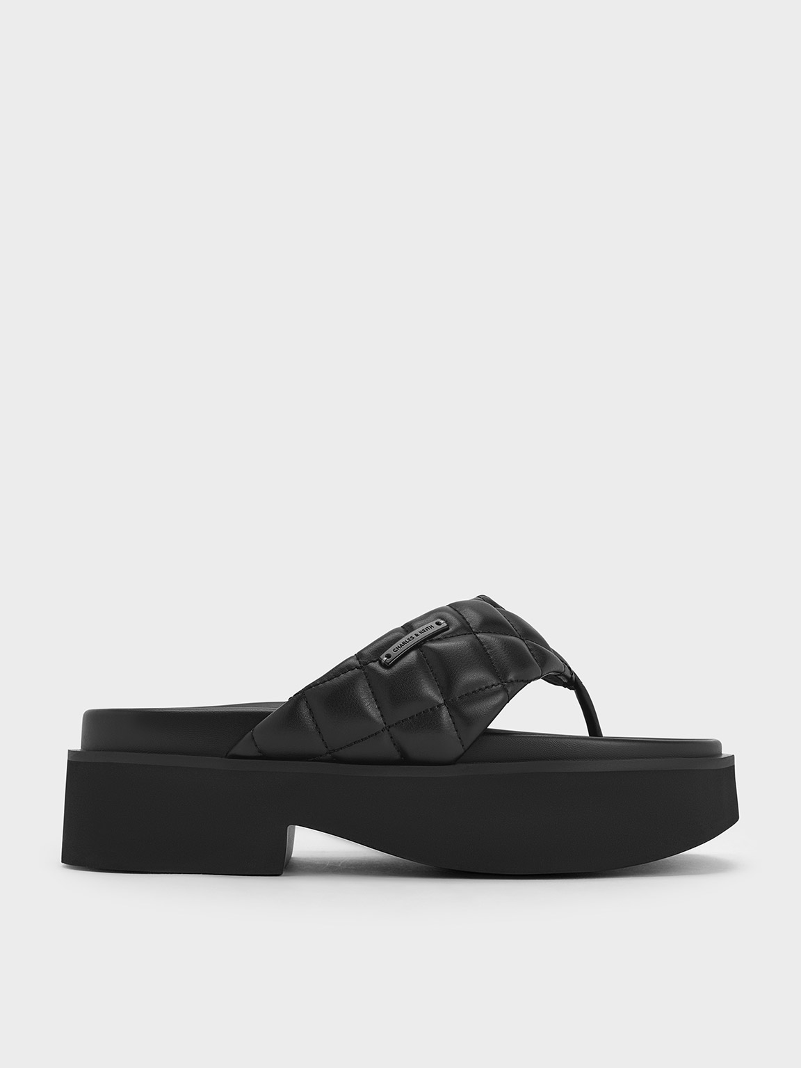 Charles & Keith V-strap Platform Thong Sandals In Black