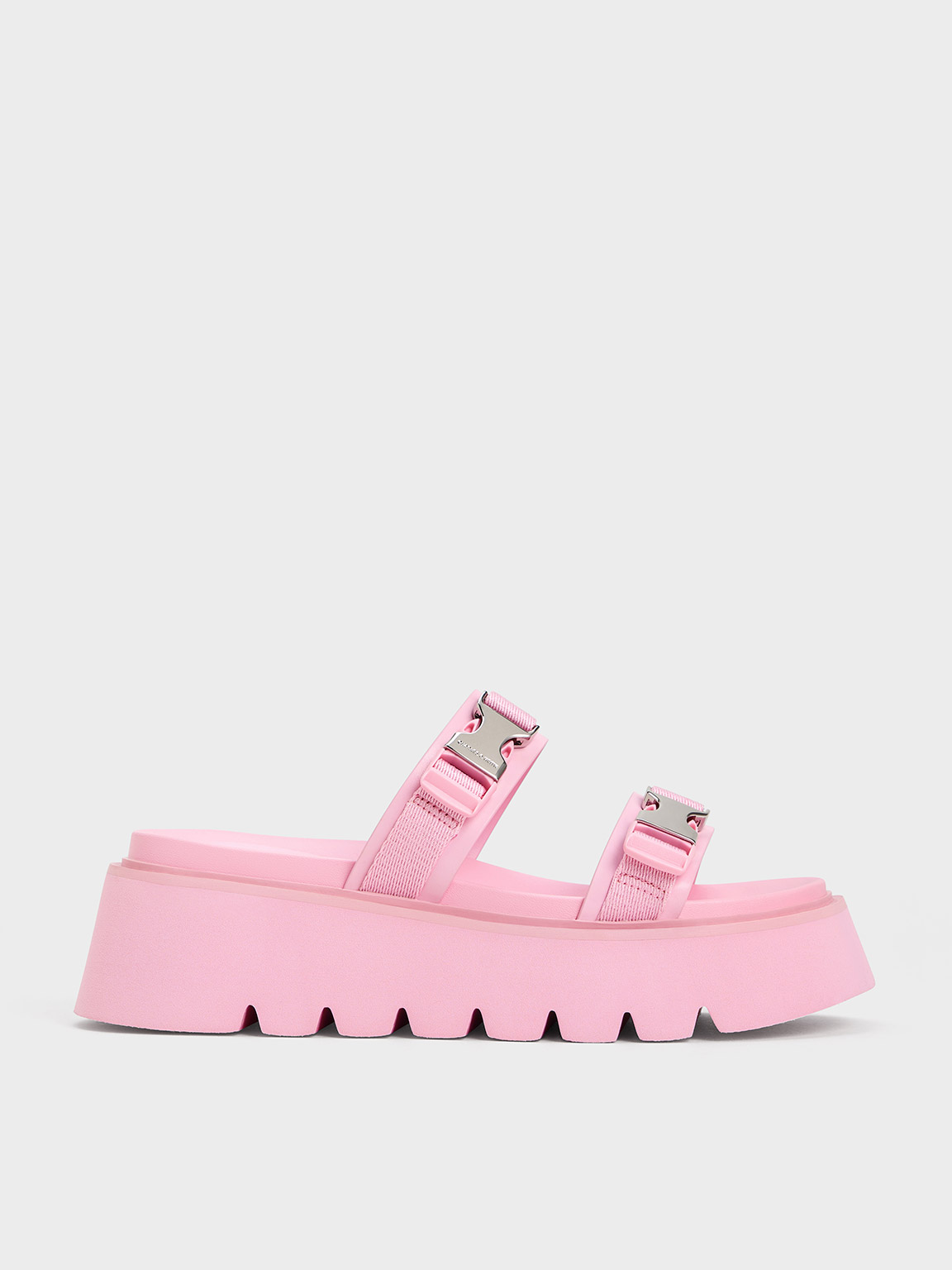 Shop Charles & Keith - Laine Metallic-buckle Flatform Sandals In Light Pink