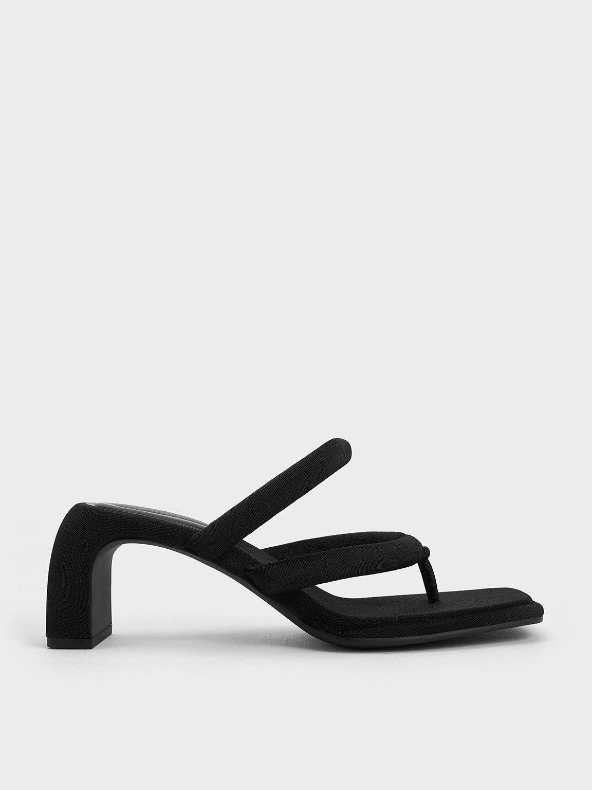 Shop Charles & Keith - Toni Puffy-strap Thong Sandals In Black Textured