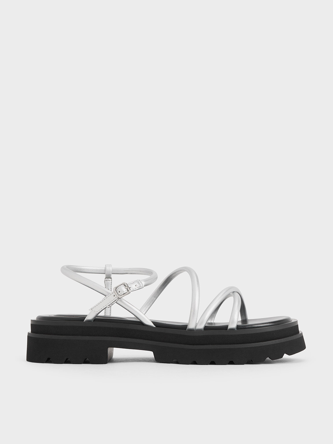 ★CHARLES&KEITH★Mesh Double Strap Platform Sandals/送料込 Black Textured Mesh Pearl-Embellished Flatform Sandals