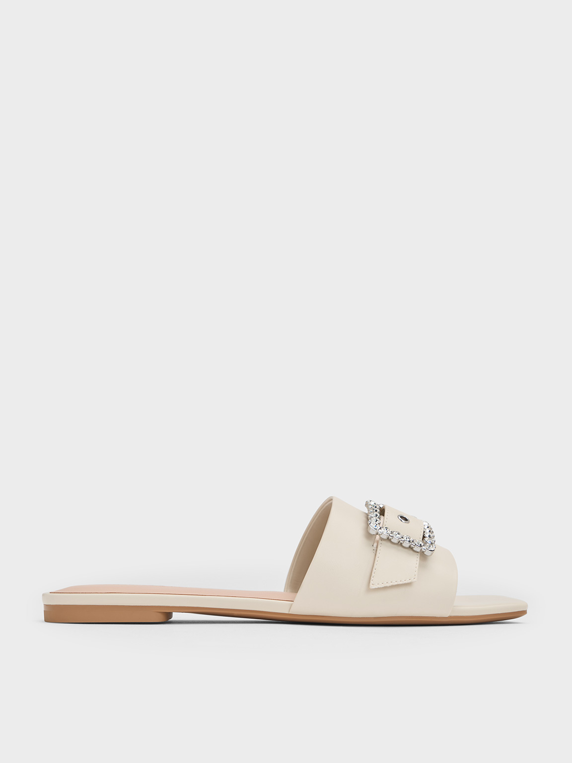 Charles & Keith - Gem-buckle Square-toe Slide Sandals