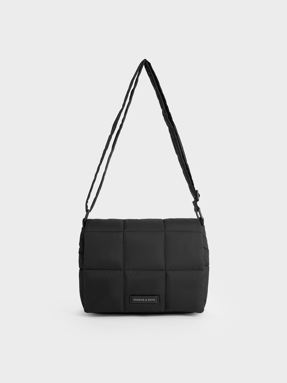 Jet Black Mini Errya Nylon Quilted Puffy Crossbody Bag