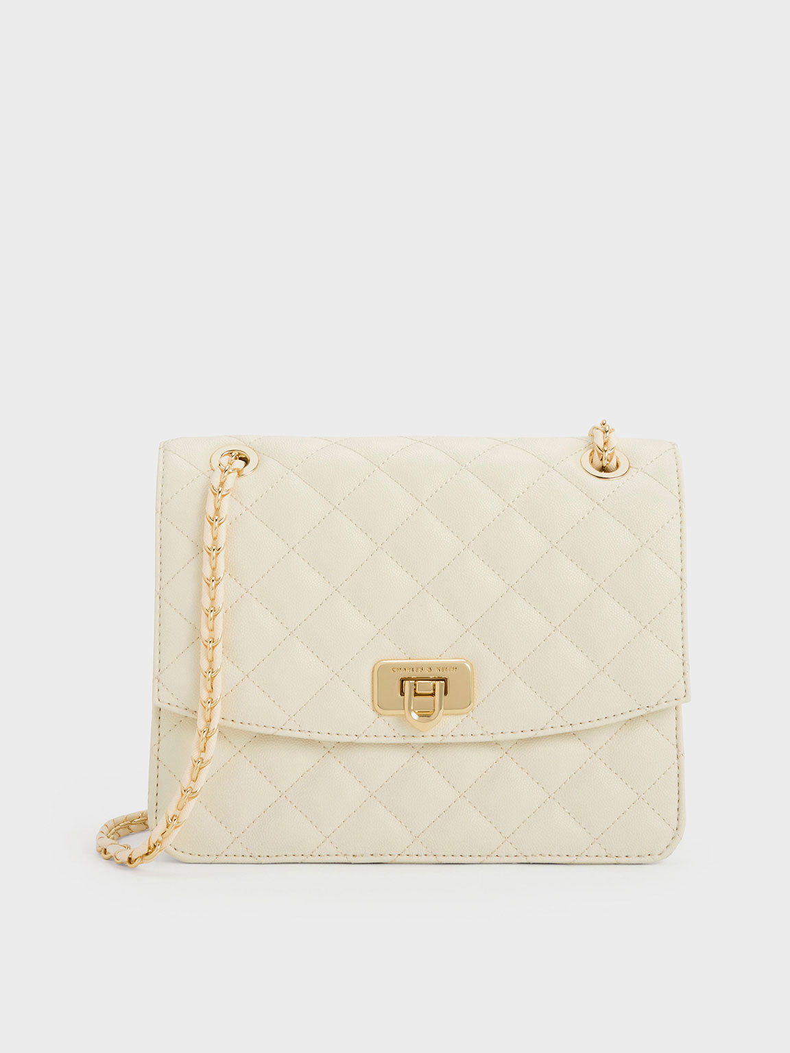 Cream Cressida Quilted Chain Strap Bag - CHARLES & KEITH US