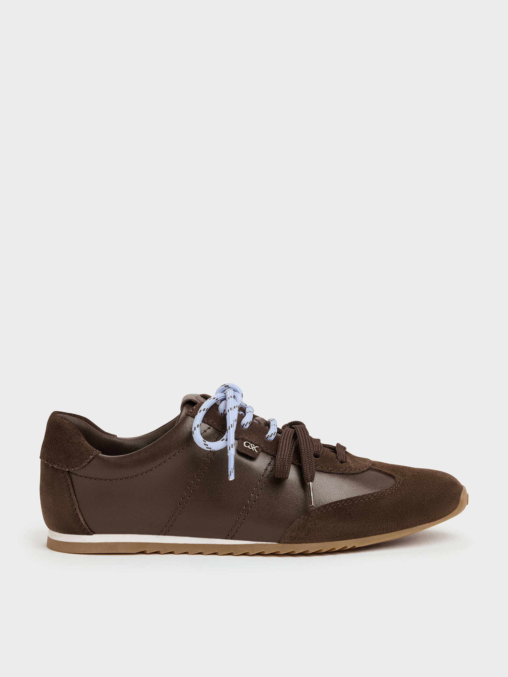 Charles & Keith - Jace Leather & Suede Sneakers In Dark Brown