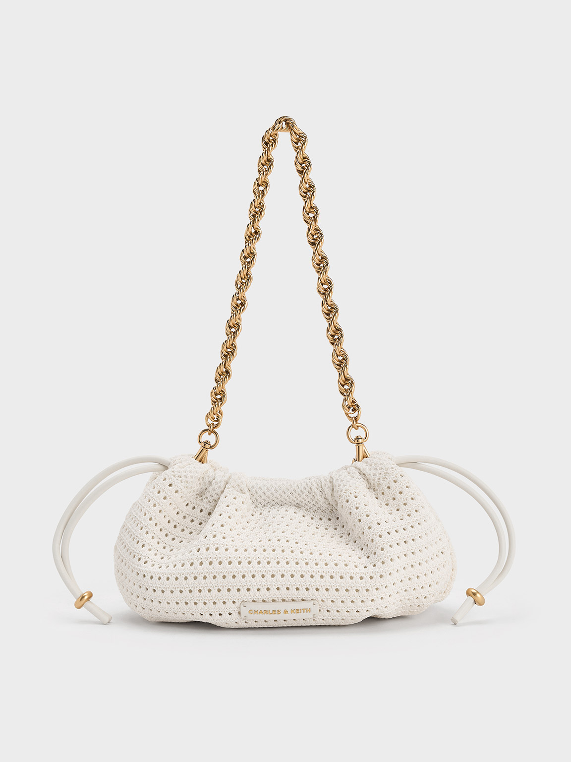 Charles & Keith Ida Knitted Chain-handle Clutch In Cream