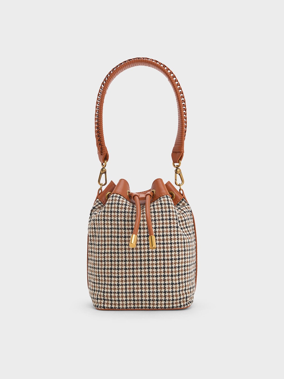 Charles & Keith - Checkered Drawstring Bucket Bag