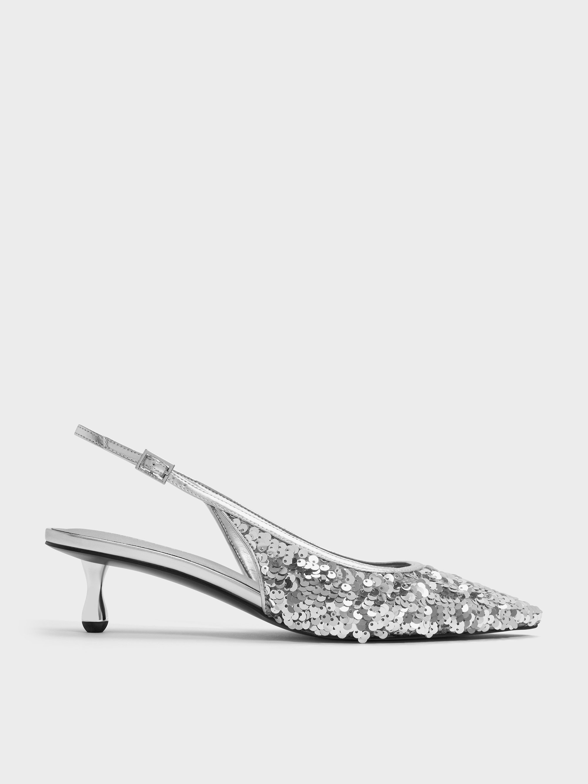 Charles & Keith - Ruthie Sequinned Slingback Pumps In Silver