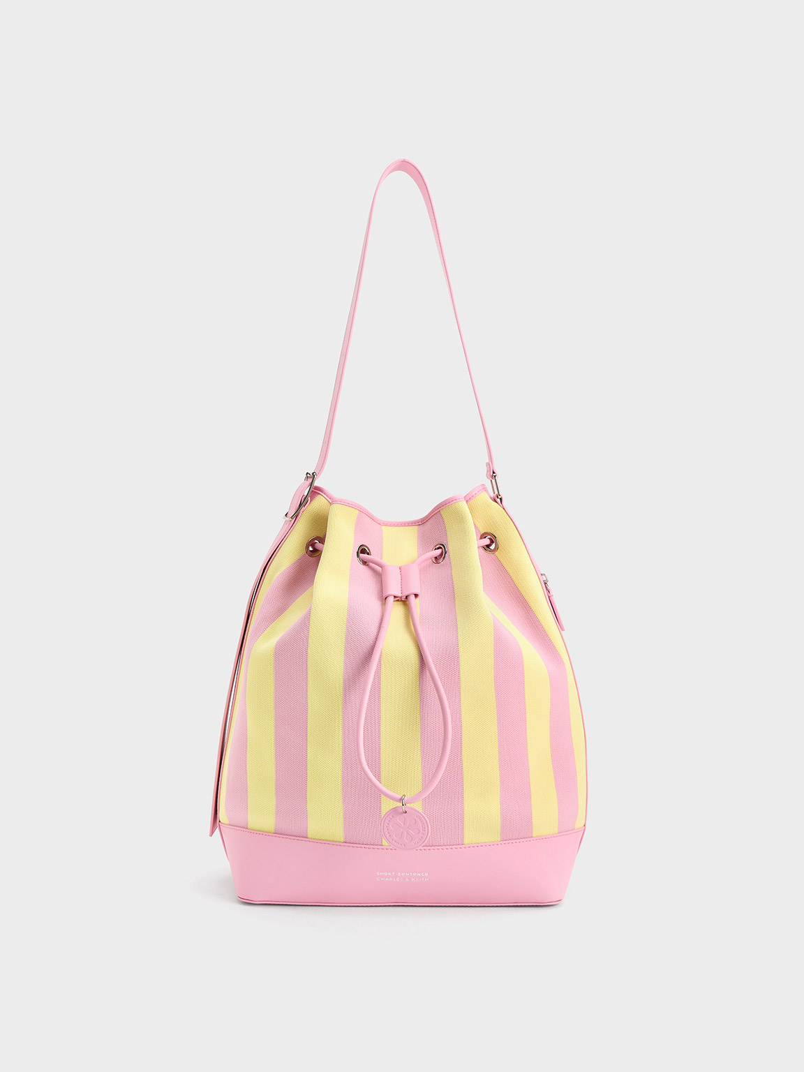 Charles & Keith Large Striped Bucket Bag In Pink