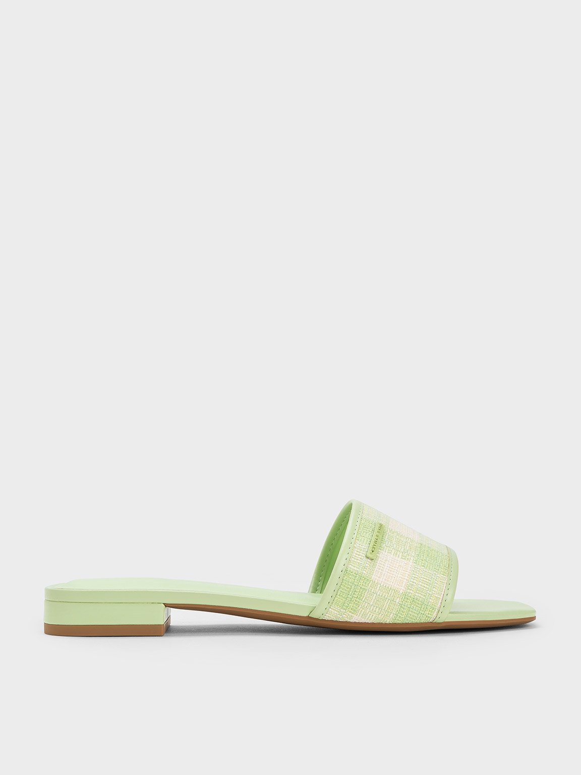 Charles & Keith Woven Gingham Flat Sandals In Green